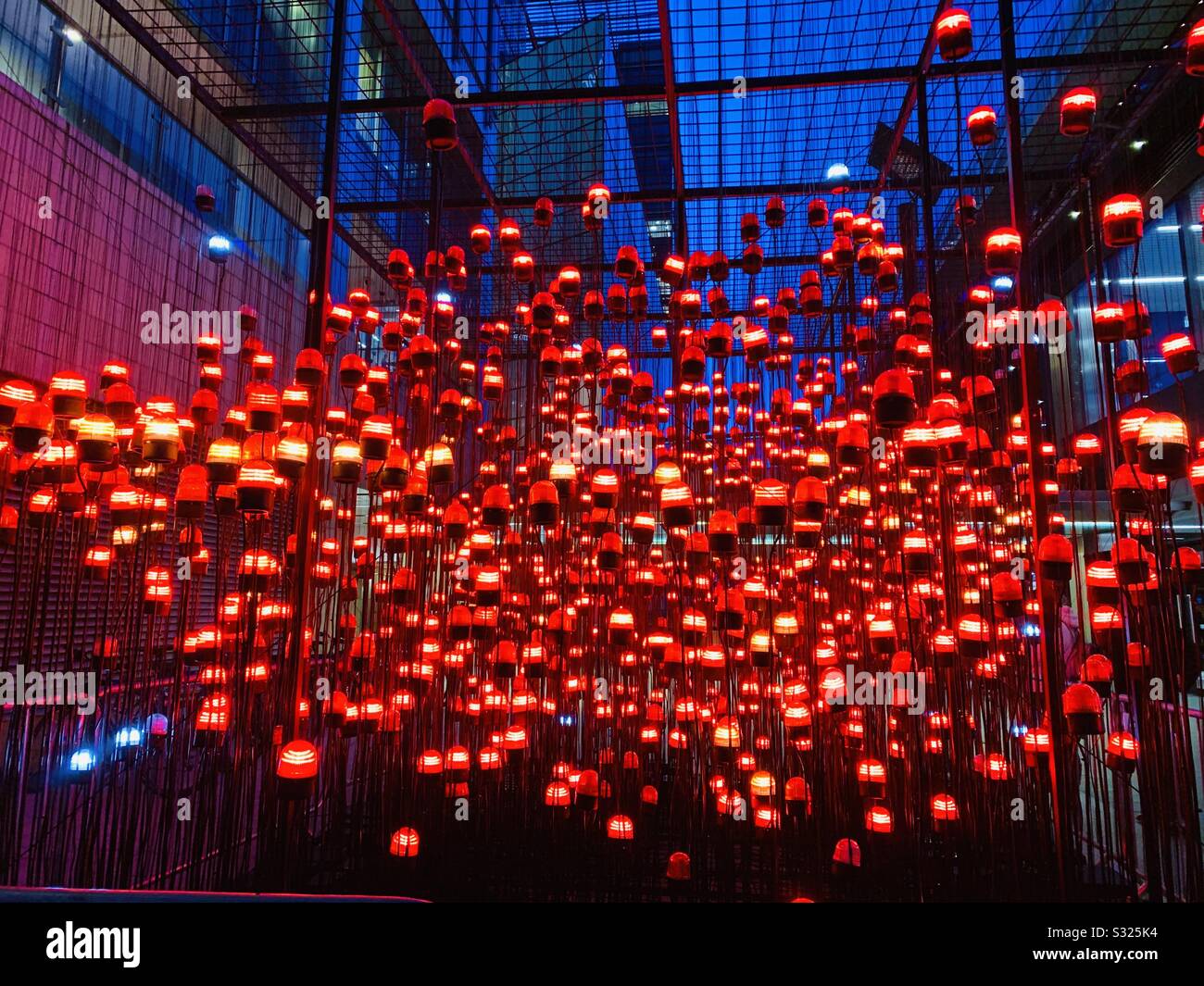 Red light installation at winter lights exhibition Canary Wharf 2020 Stock Photo