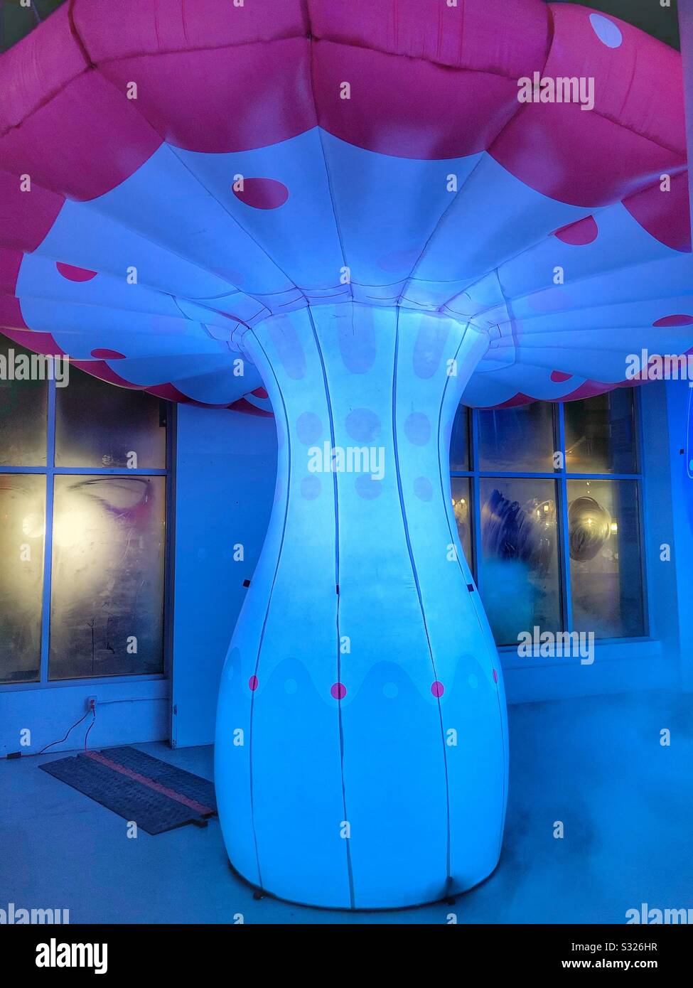 An illuminated mushroom installation at Toronto’s Light Fest. - Smartphone Captured Stock Image