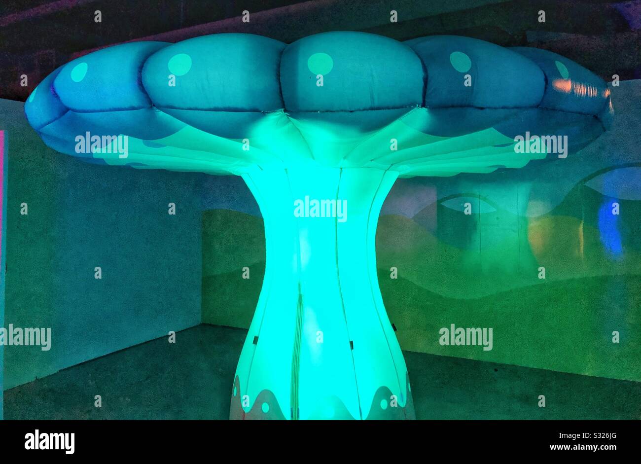 An illuminated mushroom installation at Toronto’s Light Fest. - Smartphone Captured Stock Image