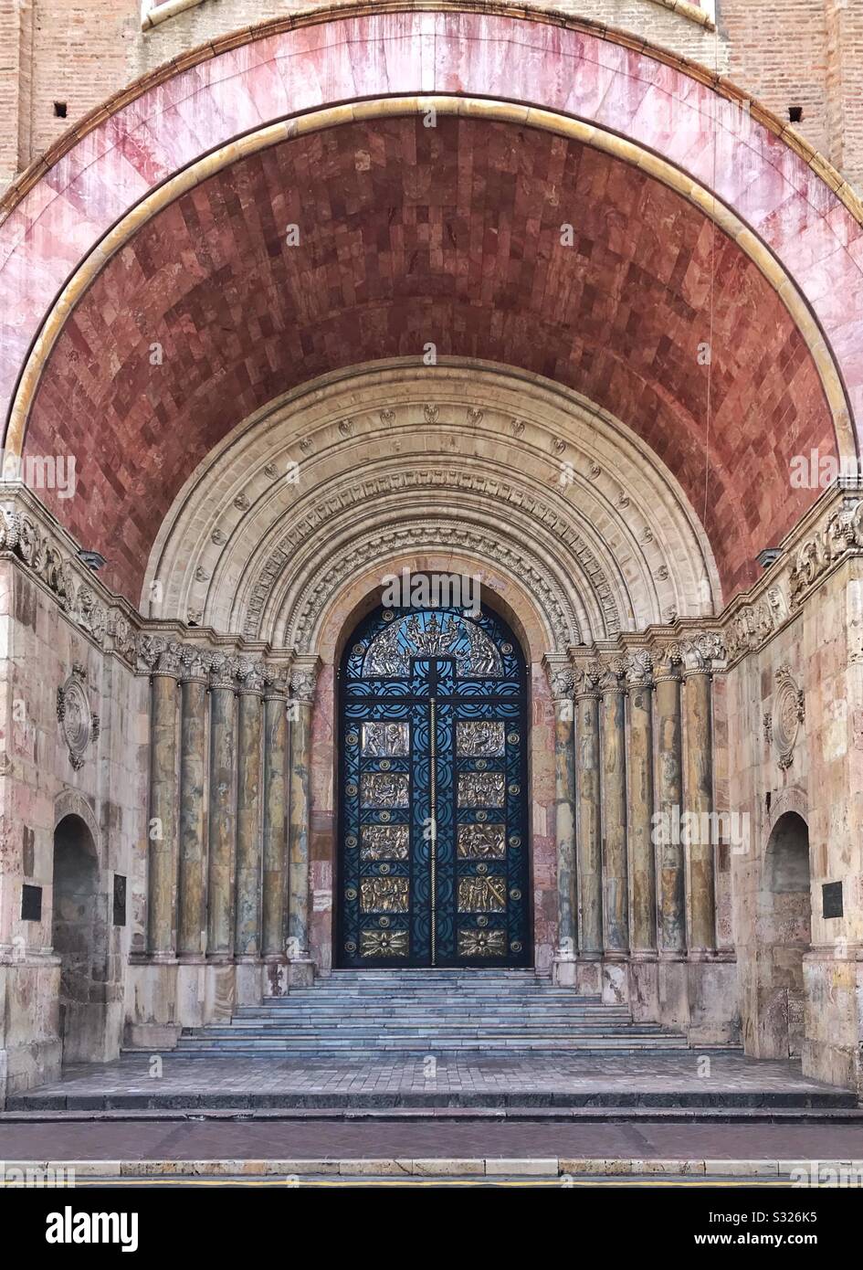 Entrance to the Cathedral of the Immaculate Conception in Cuenca, Ecuador. - Smartphone Captured Stock Image