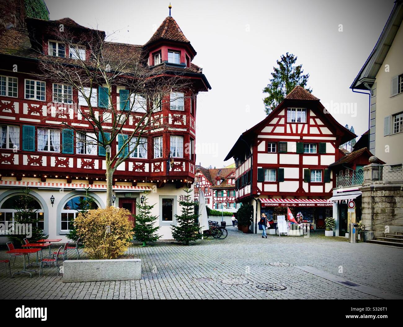 Traditional Swiss timber frame houses in Lucerne - Smartphone Captured Stock Image