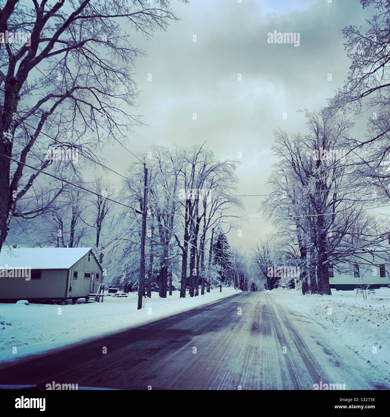 Winter drive through Hawley, Massachusetts, United States - Smartphone Captured Stock Image