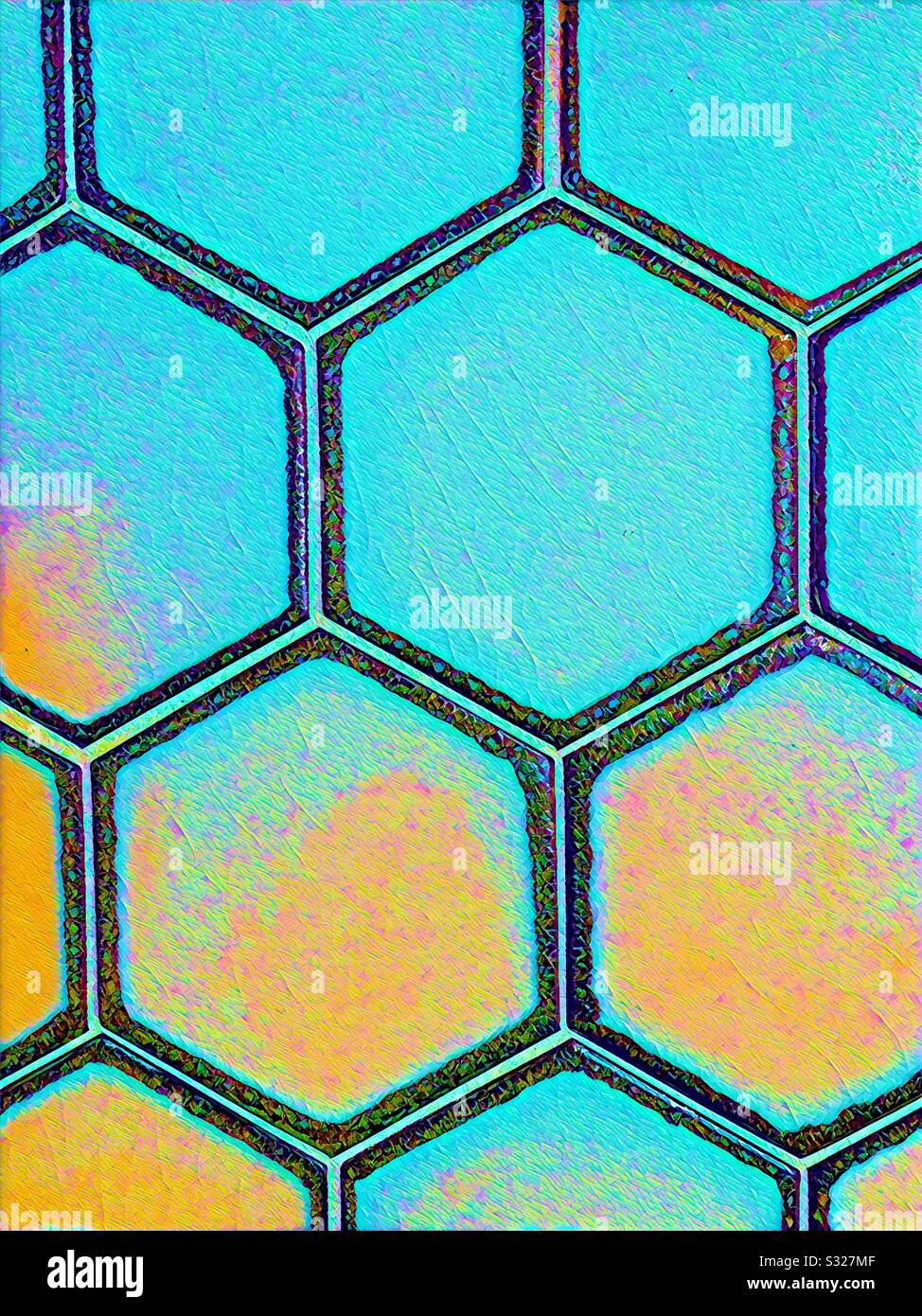 Hexagonal bee hive cells in blue - Smartphone Captured Stock Image