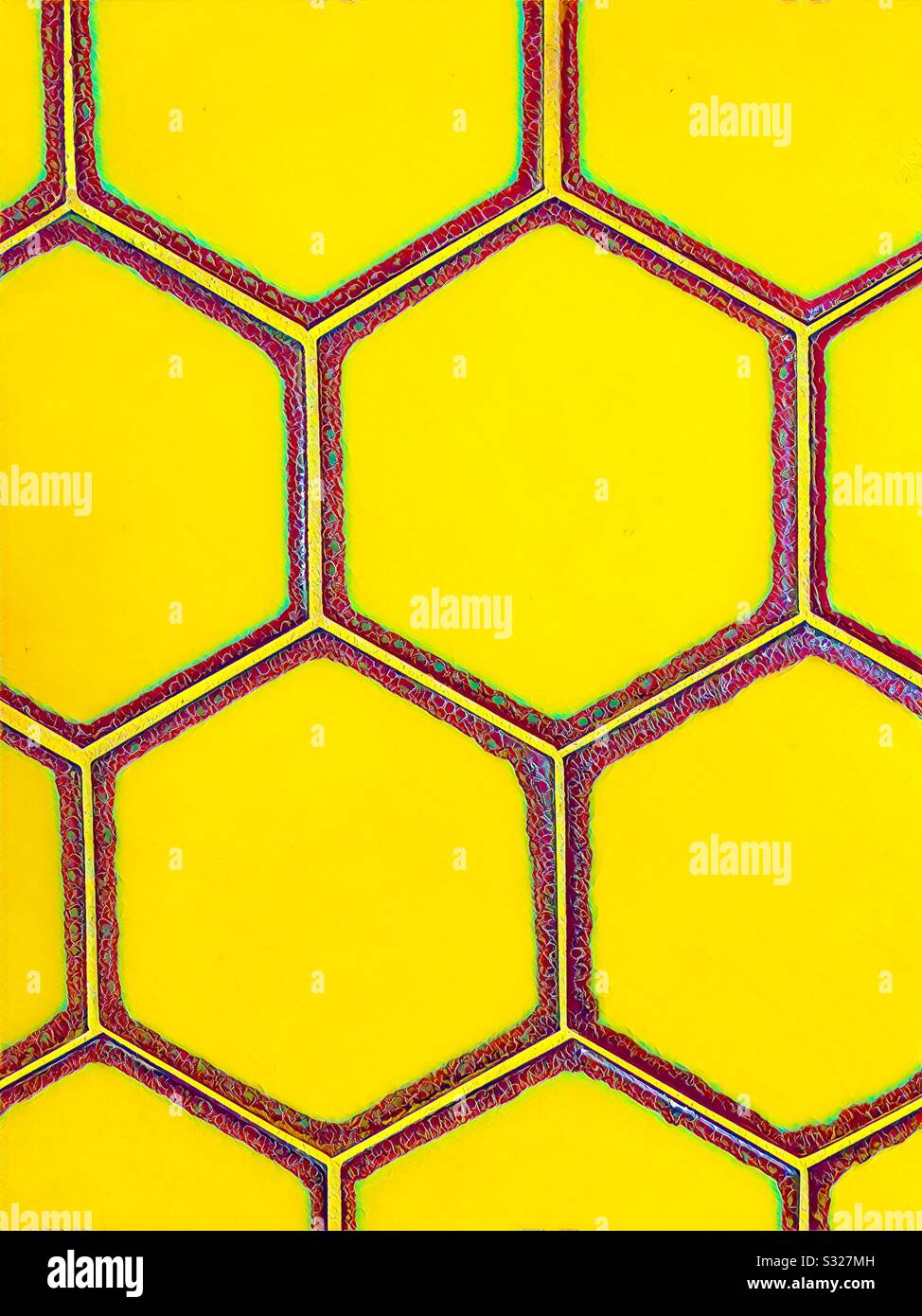Hexagonal bee hive cells in yellow - Smartphone Captured Stock Image