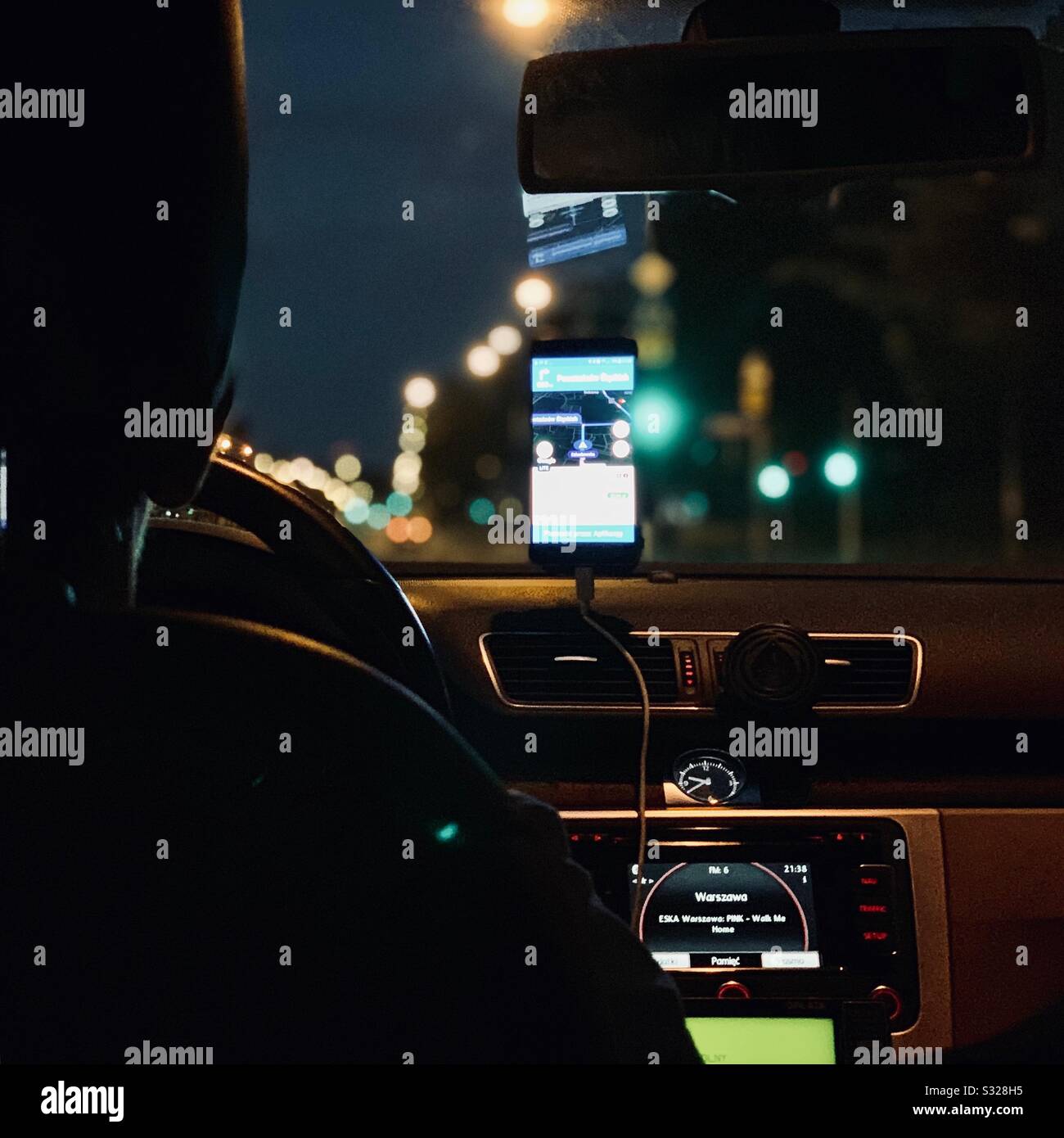 View from a car driven at night Stock Photo