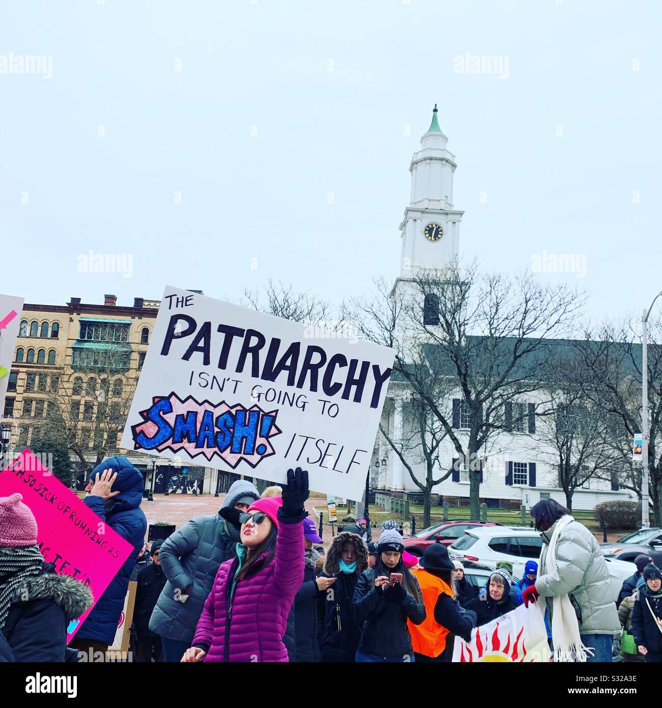 January 18, 2020. Pioneer Valley Women’s March, Springfield, Massachusetts, United States. - Smartphone Captured Stock Image