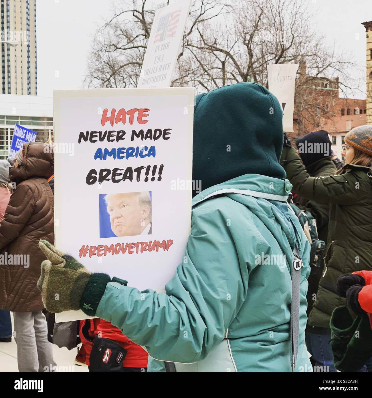 January 18, 2020. Pioneer Valley Women’s March, Springfield, Massachusetts, United States. - Smartphone Captured Stock Image