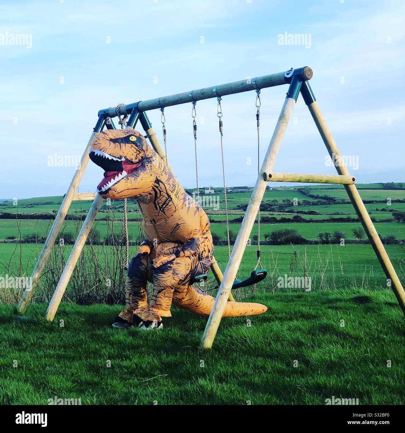 T Rex on a swing - Smartphone Captured Stock Image
