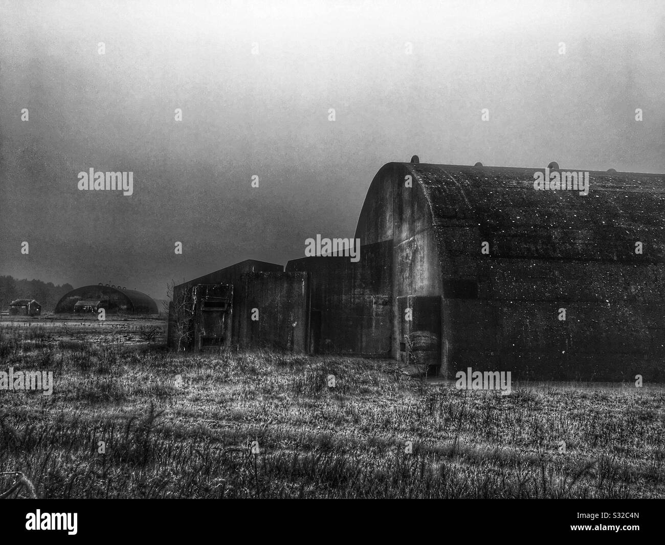 Hardened aircraft shelter at the former USAF Cold War airbase where in 1980 a UFO incident is said to have taken place in nearby Rendelsham Forest, Suffolk, England. - Smartphone Captured Stock Image