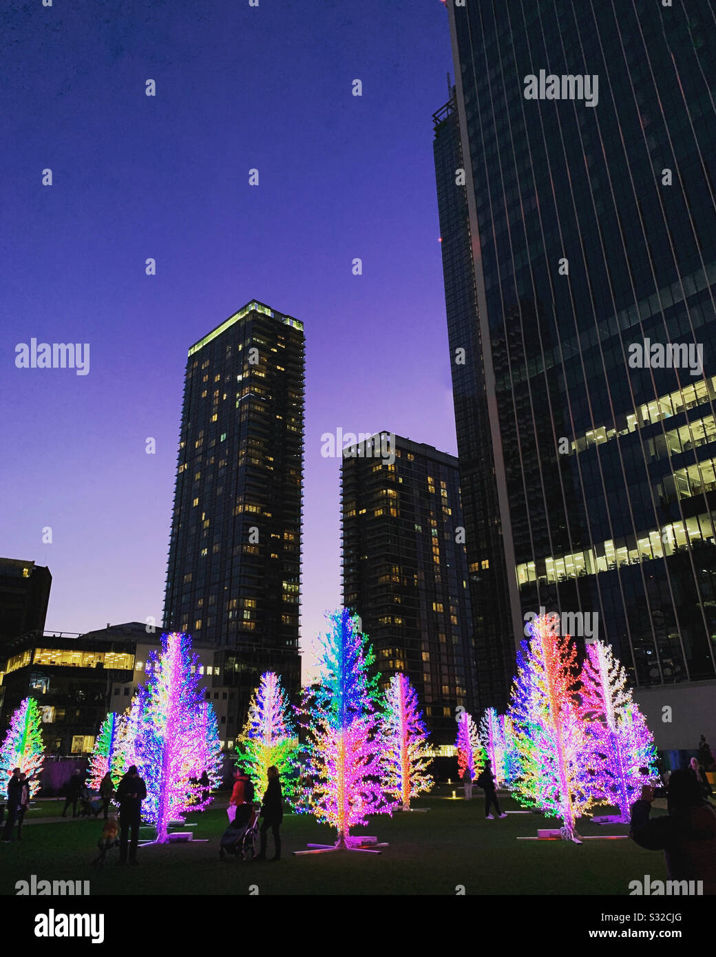 Winter Lights at Canary Wharf London 2020 Stock Photo