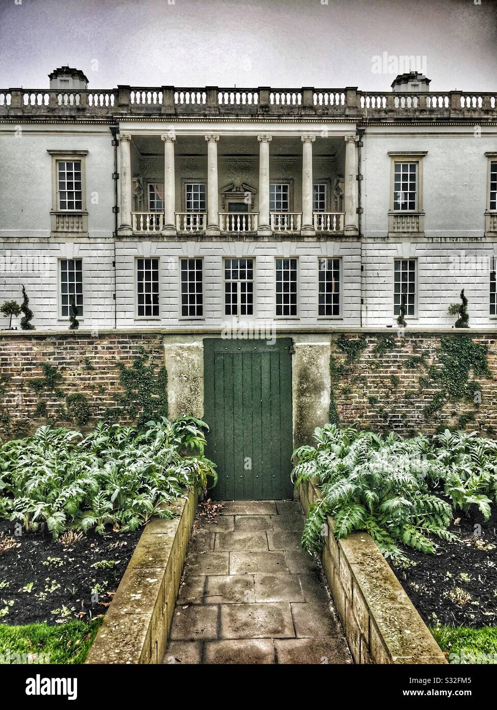 The queens house in Greenwich in January 2020 showing architectural line lines doorway and path edited - Smartphone Captured Stock Image