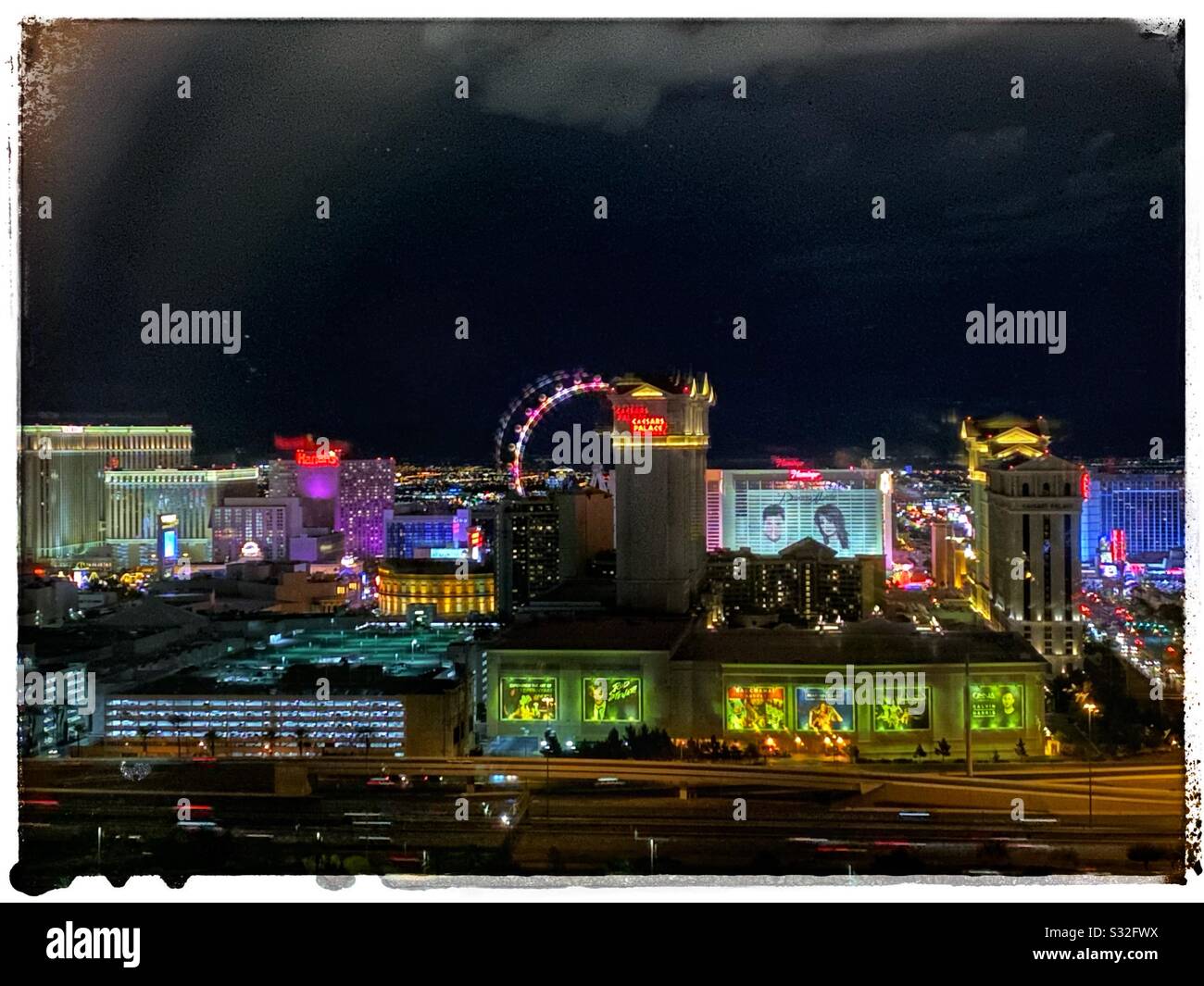 Las Vegas at night from hotel window Stock Photo Alamy
