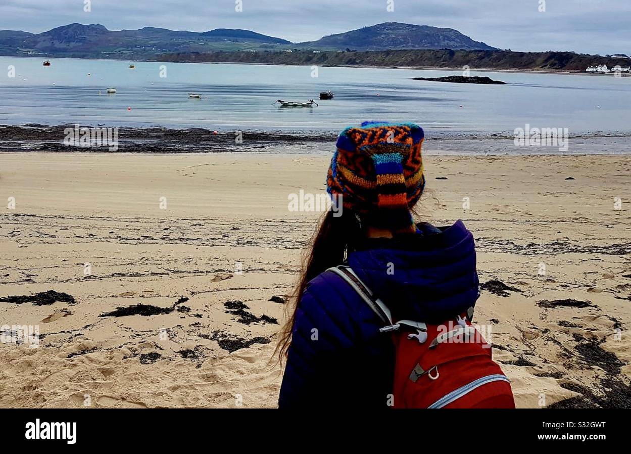 Welsh beach wanderer Stock Photo