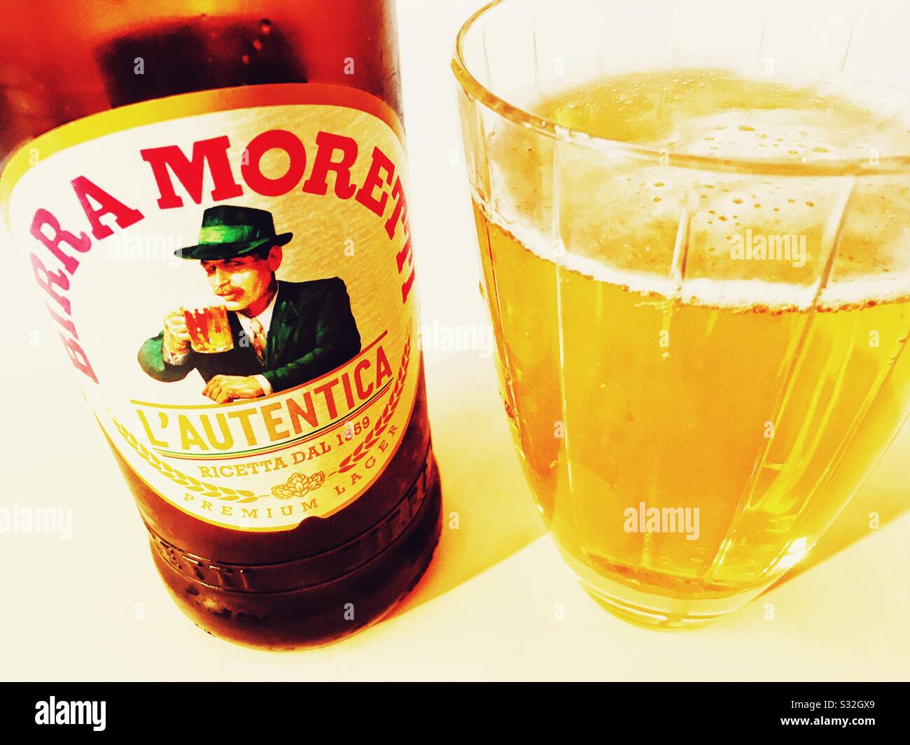 Birra Moretti premium lager - Smartphone Captured Stock Image