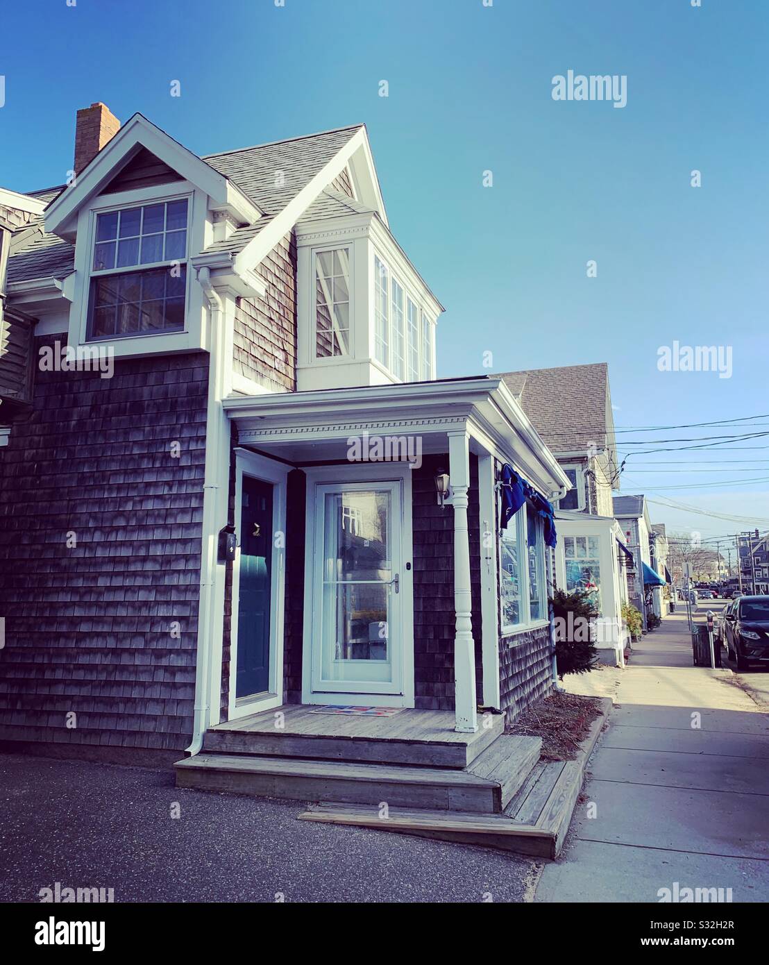 A shingled building in Woods Hole, Falmouth, Cape Cod, Massachusetts, United States - Smartphone Captured Stock Image