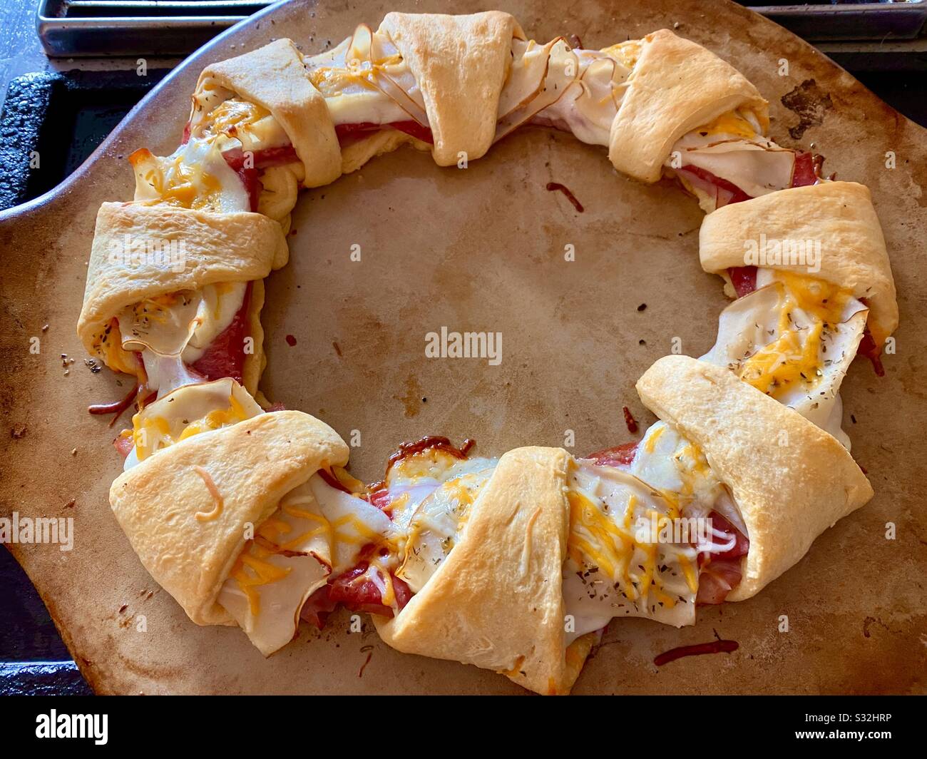 Italian ring made with ham, turkey, pepperoni and provolone wrapped in