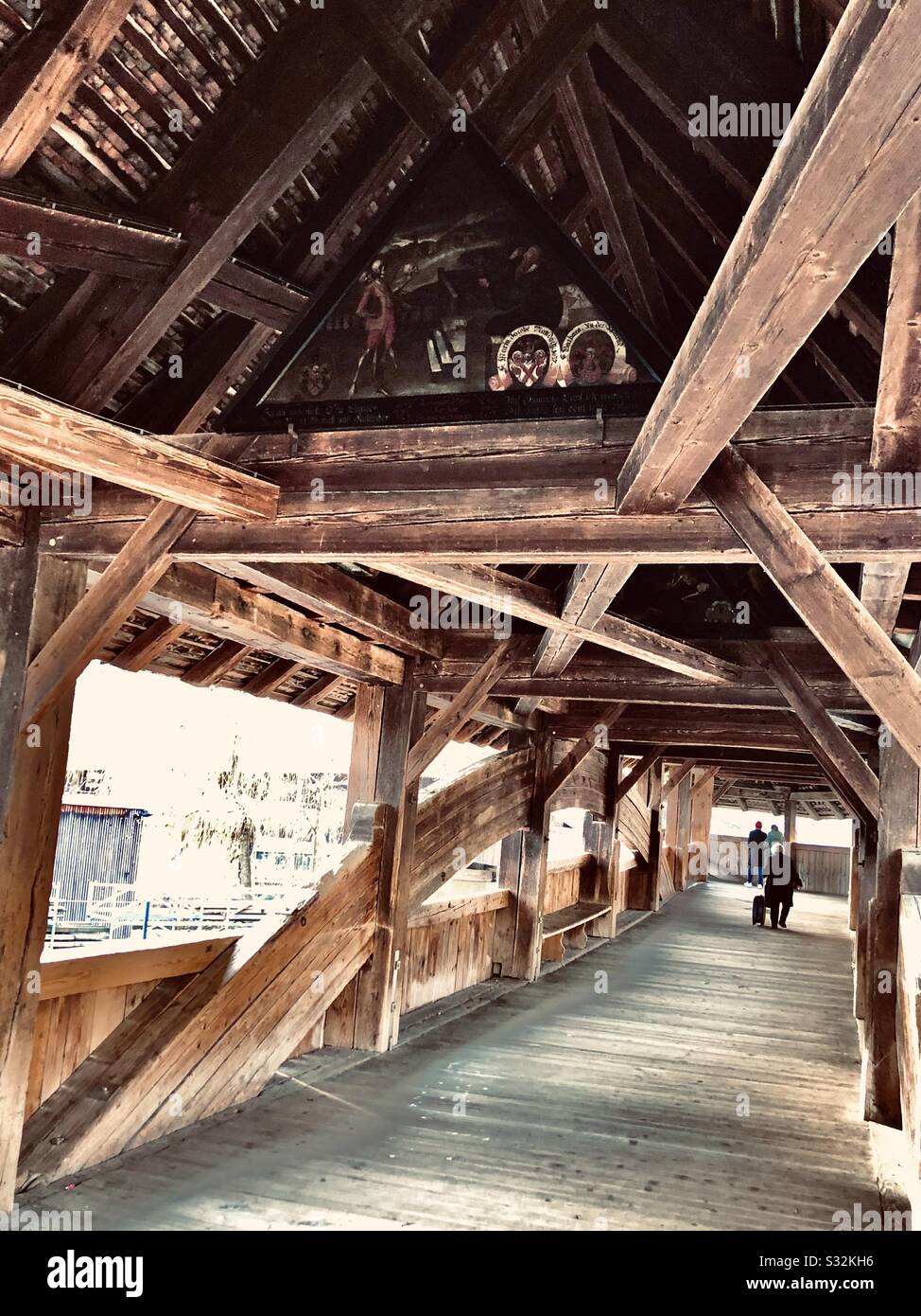 Spreuer bridge, medieval wooden covered bridge in Lucerne, Switzerland - Smartphone Captured Stock Image