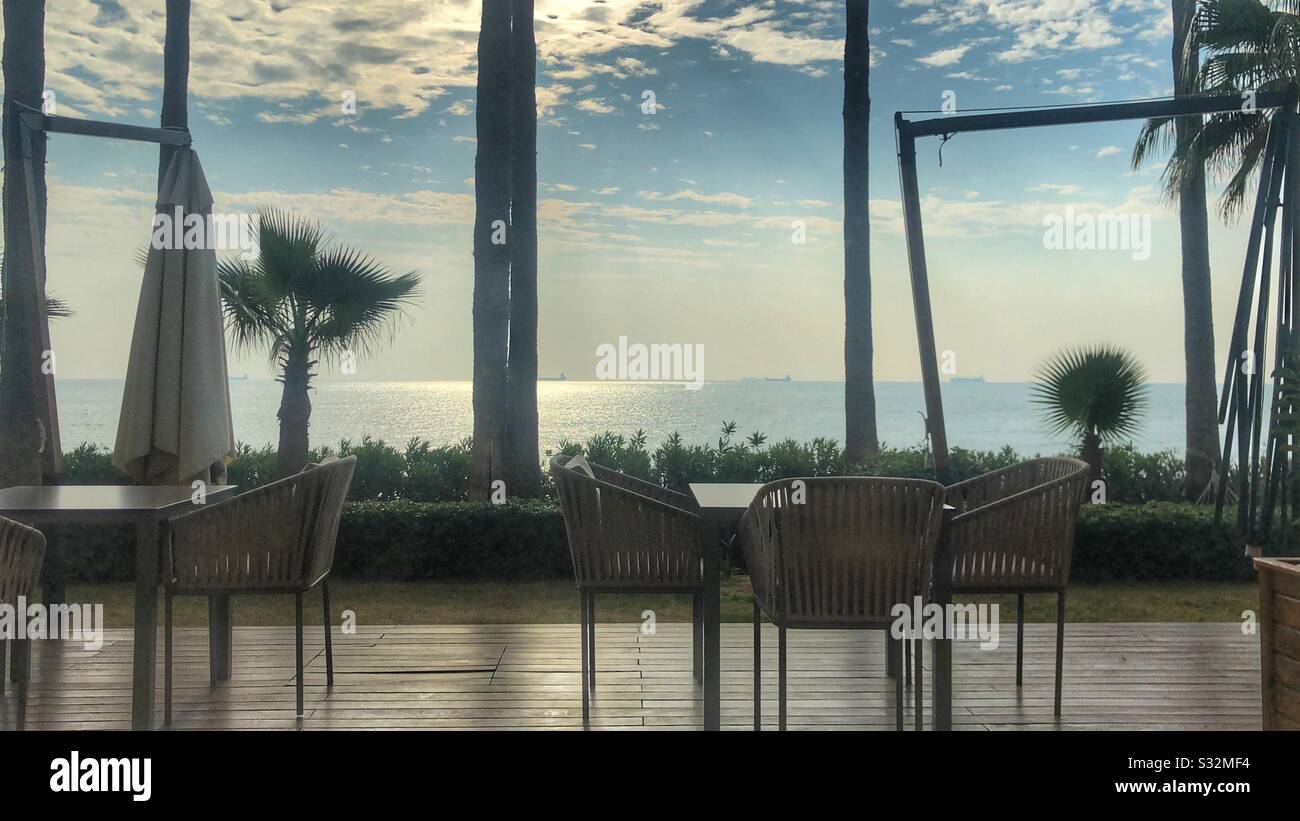 A beautiful set facing the Mediterranean Sea at Mersin Hilton hotel Stock Photo