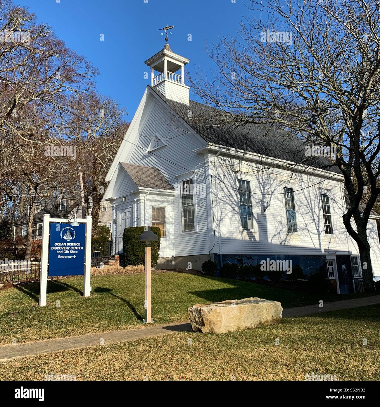 Winter view of historic architecture in Woods Hole, Falmouth, Cape Cod, Massachusetts, United States - Smartphone Captured Stock Image