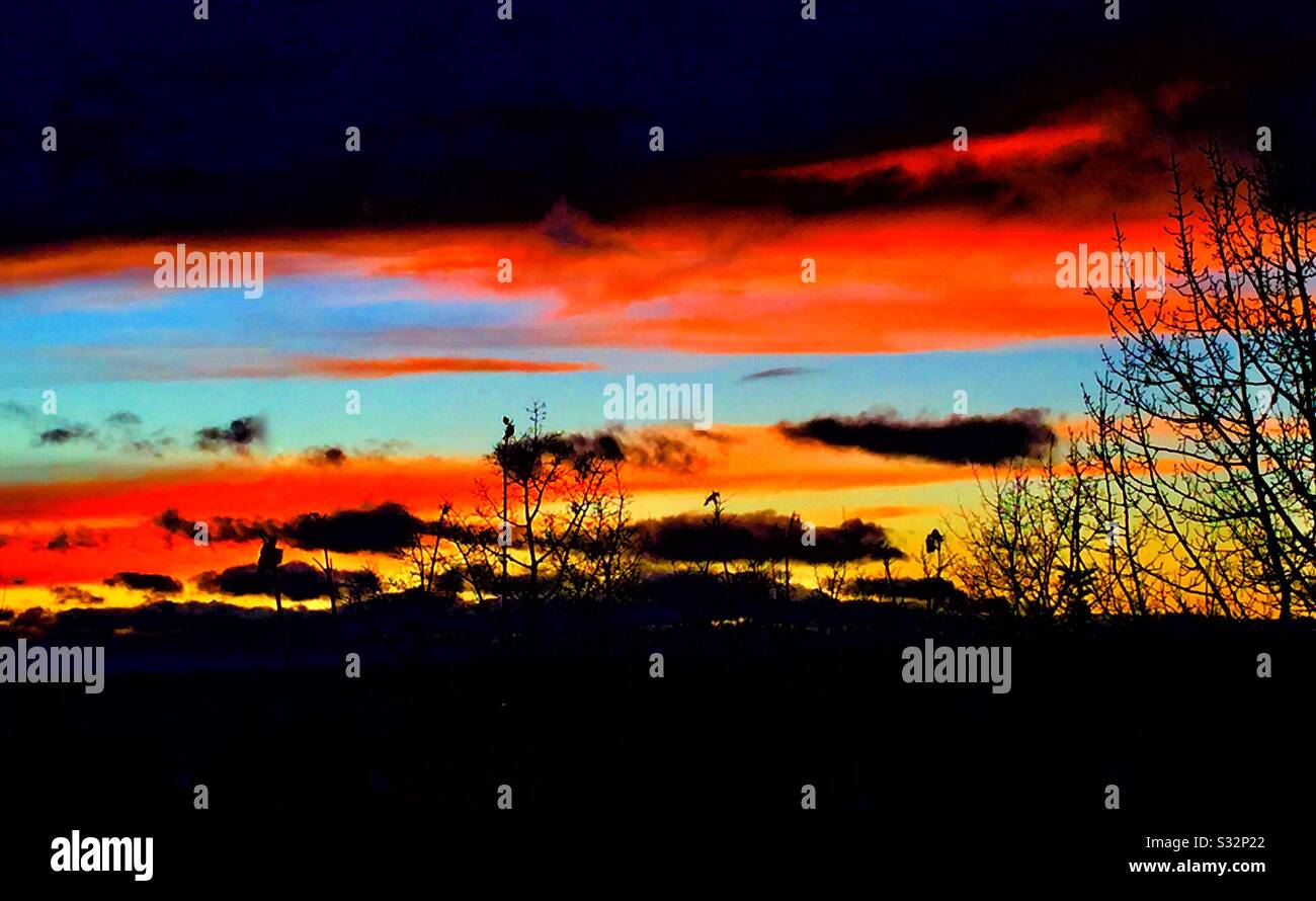Sunset, Calgary, Alberta, January 26, 2020 Stock Photo