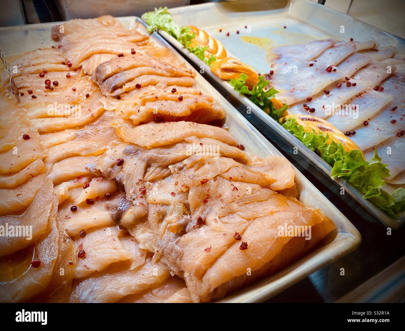 Tasty fresh salmon carpaccio - Smartphone Captured Stock Image