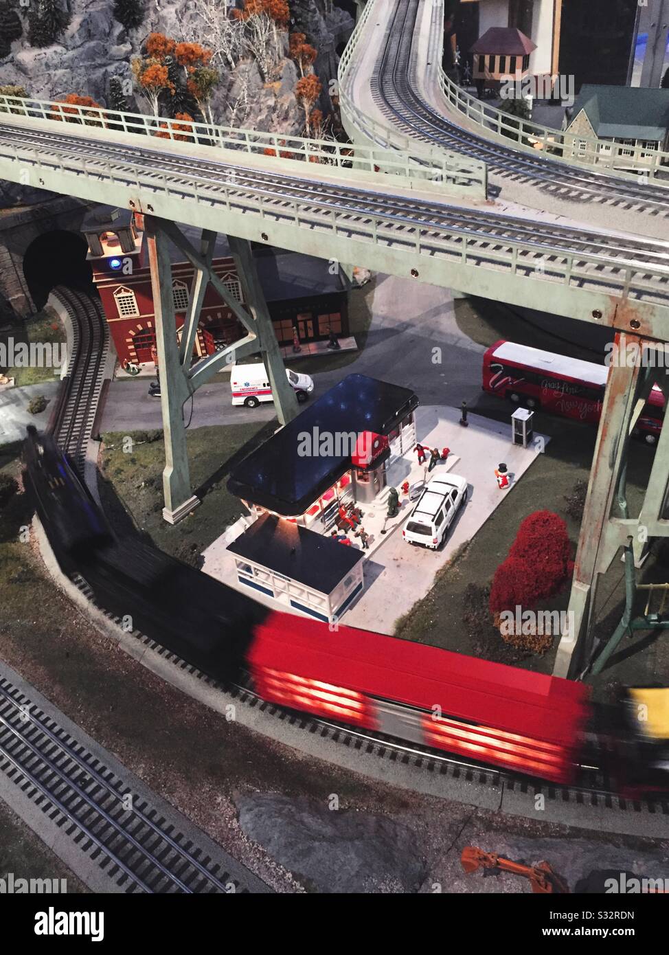 The holiday train show at the transit museum in Grand Central Station features model trains on display, NYC, USA - Smartphone Captured Stock Image