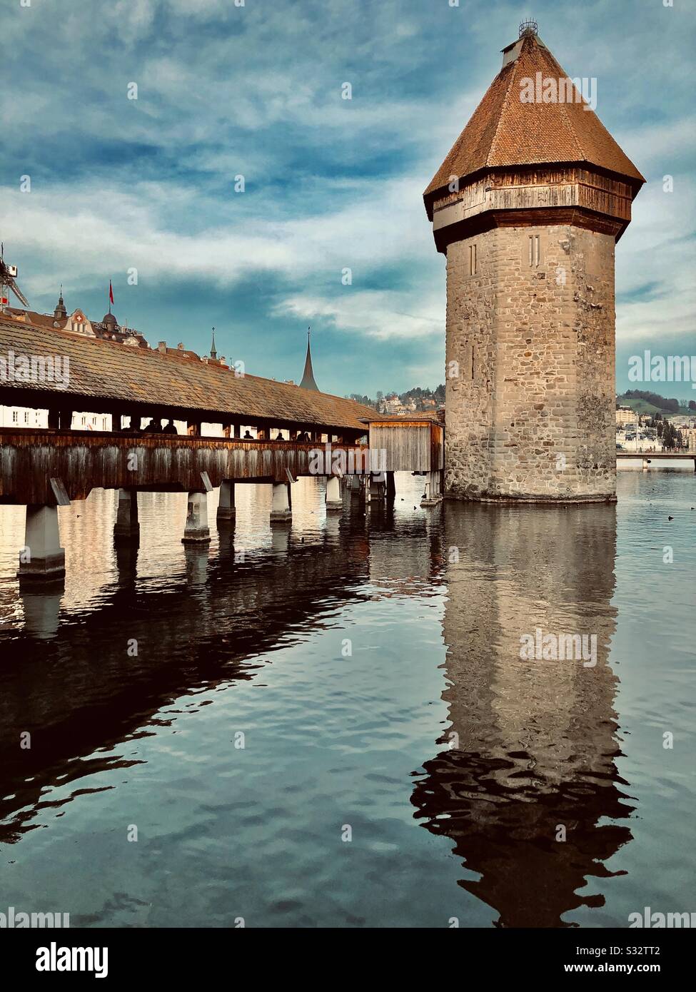 Kapellbrücke (chapel bridge) in Lucerne, Switzerland - Smartphone Captured Stock Image