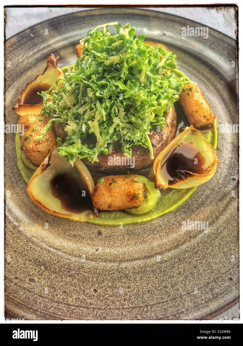 Lamb shoulder, The Restaurant at Jordan Estate, Stellenbosch, Cape Winelands, South Africa. - Smartphone Captured Stock Image