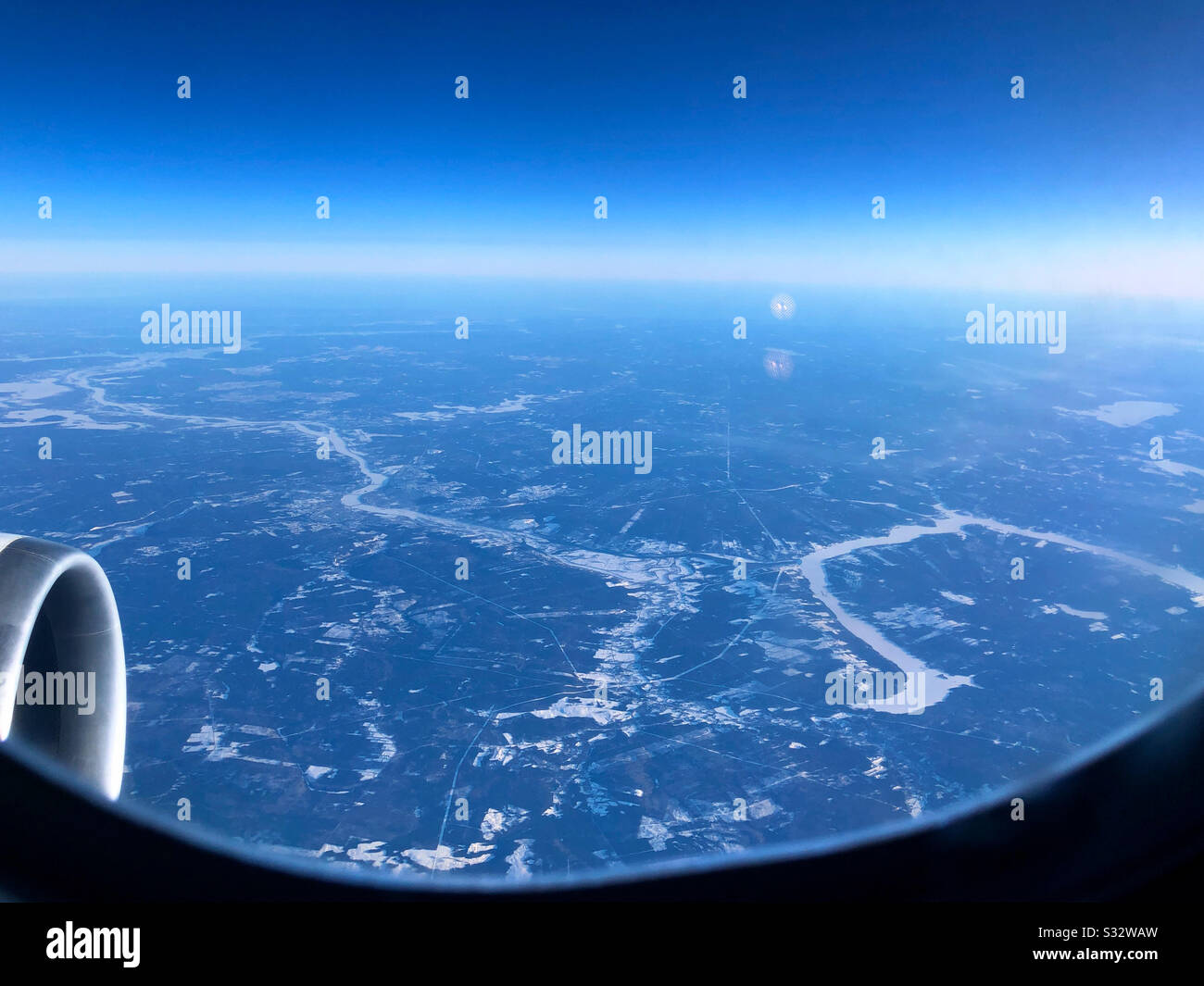 View of Douglas, New Brunswick, Canada from an airplane window - Smartphone Captured Stock Image