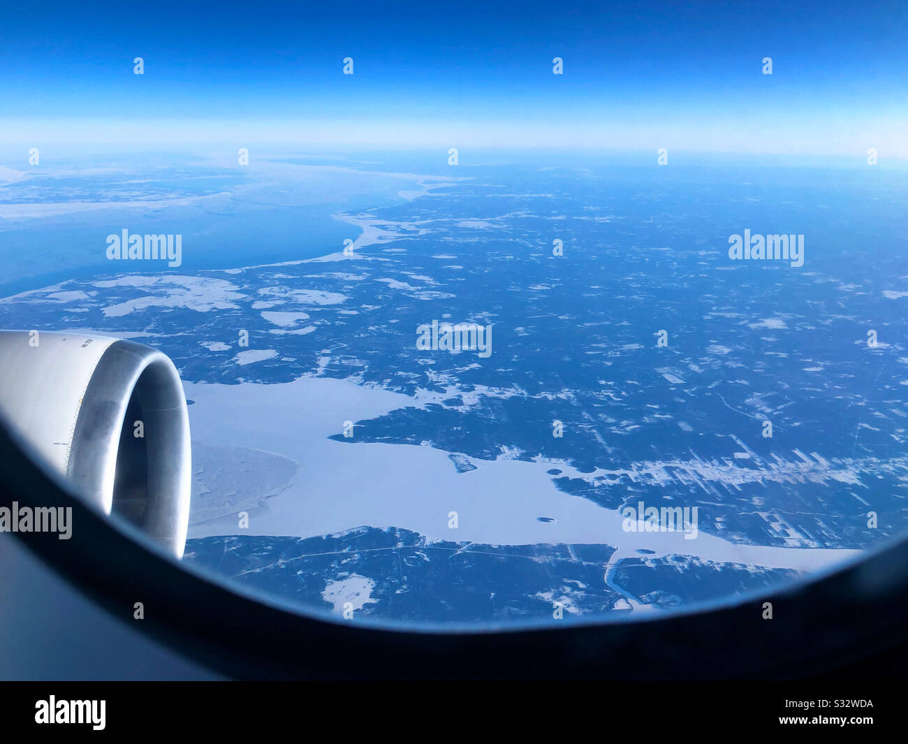 Aerial view of Alnwick, New Brunswick, Canada from an airplane window - Smartphone Captured Stock Image