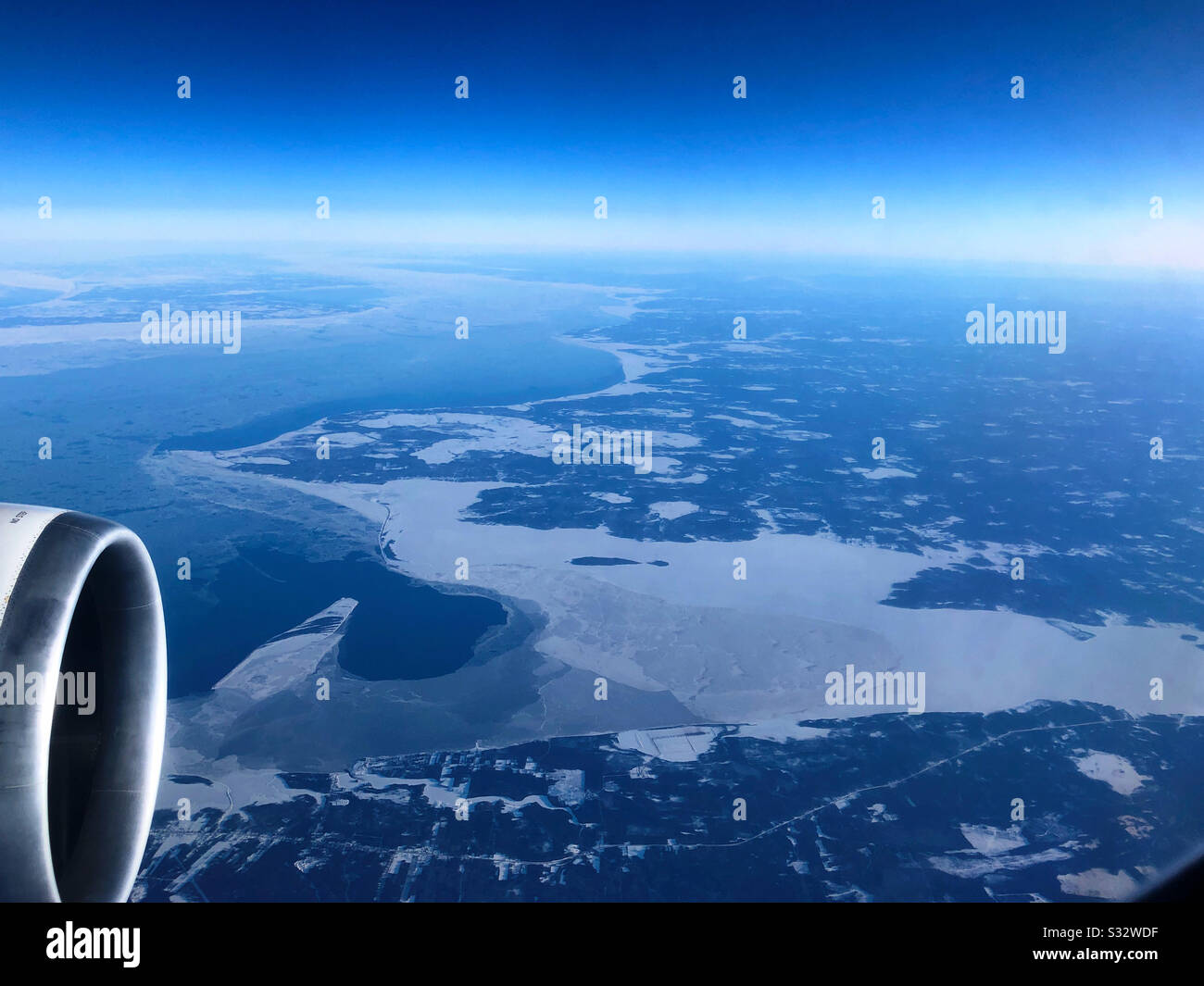 Aerial view of Alnwick, New Brunswick, Canada from an airplane window - Smartphone Captured Stock Image