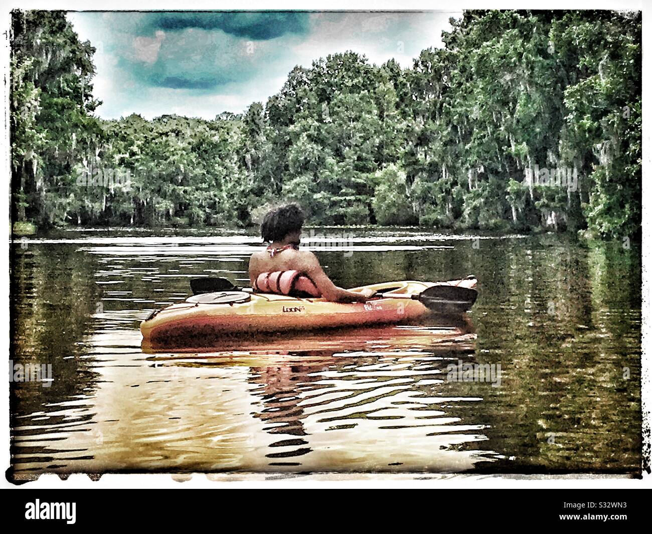 Kayaking on Silver Springs River Florida. Stock Photo