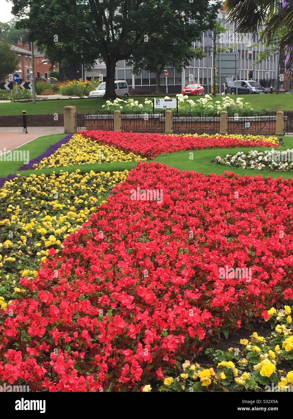 Flower beds in the Queens Gardens NewcastleunderLyme Stock Photo Alamy