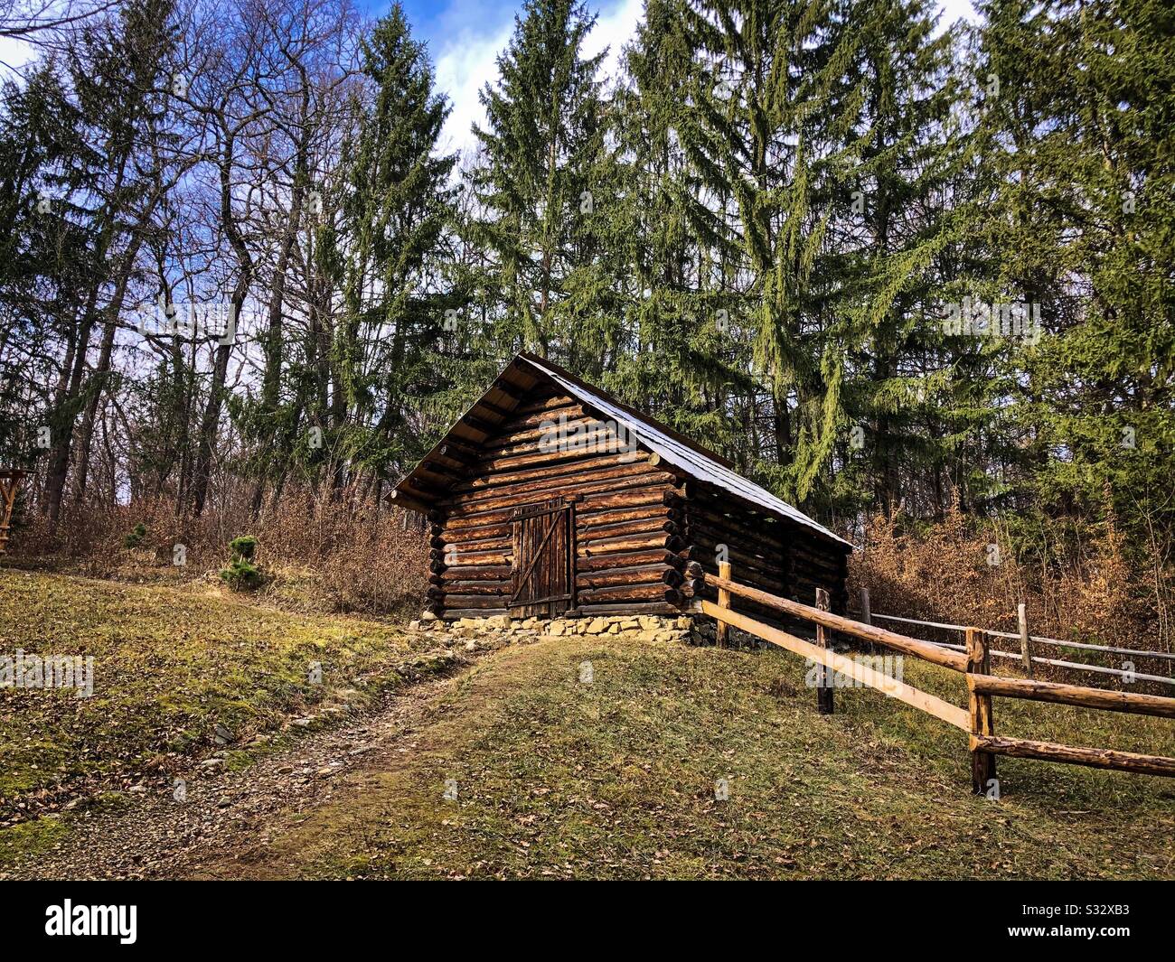 Wooden house in the forest Stock Photo - Alamy