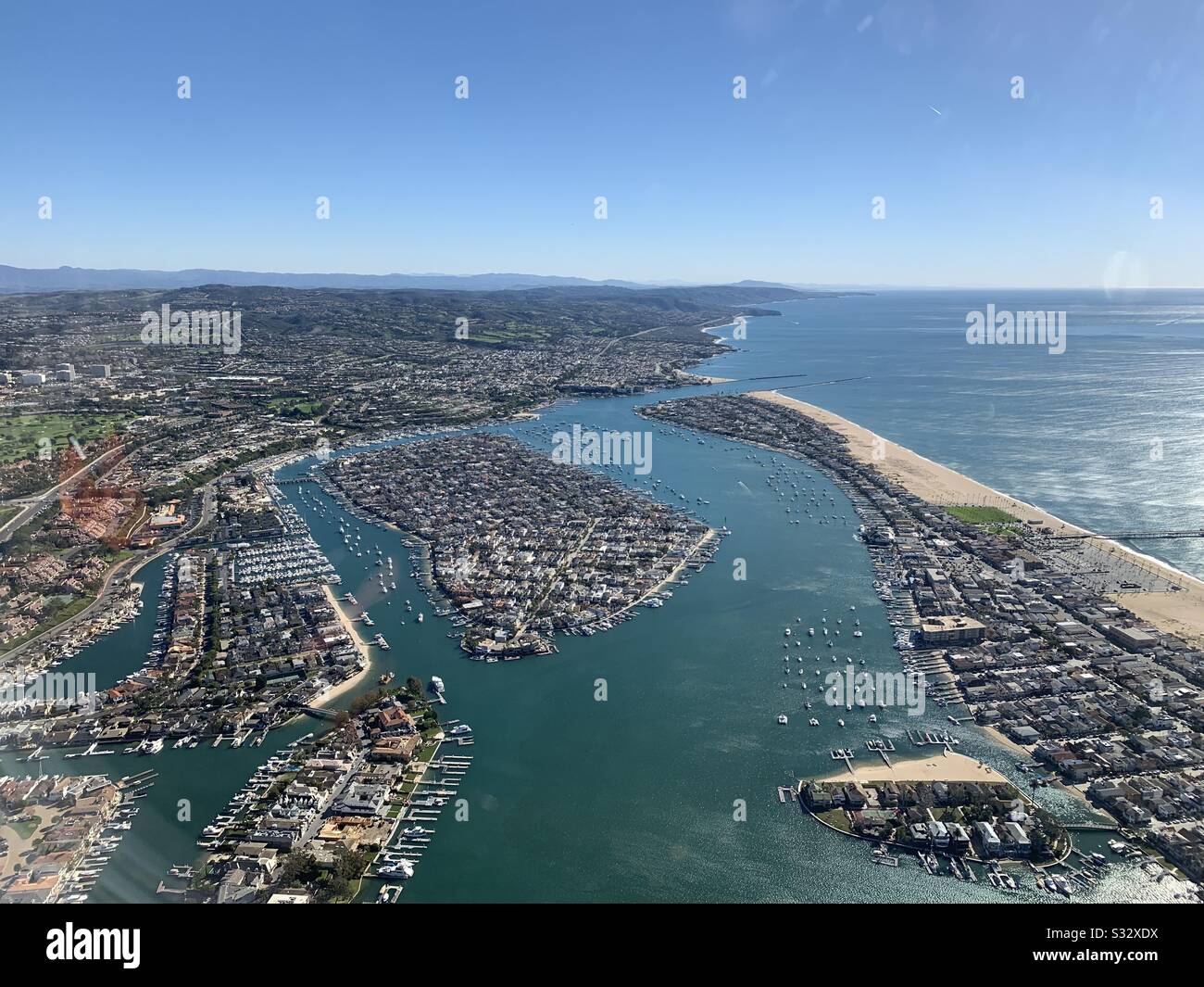 Balboa Island in Newport Beach, California Aerial Stock Photo