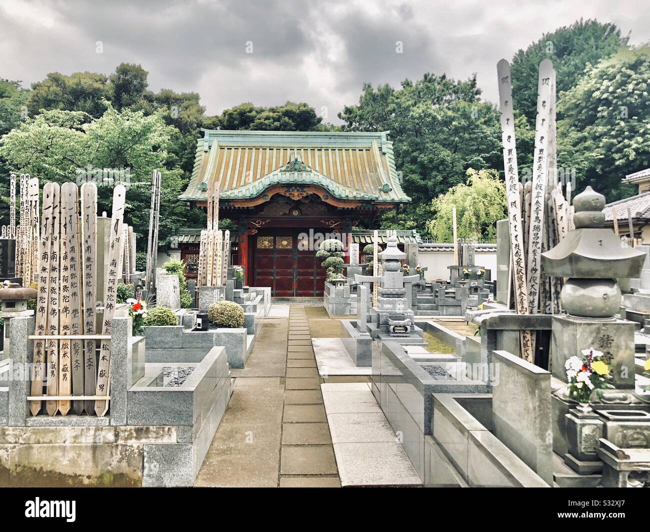 Japanese graveyard at Kaneiji temple, Tokyo - Smartphone Captured Stock Image