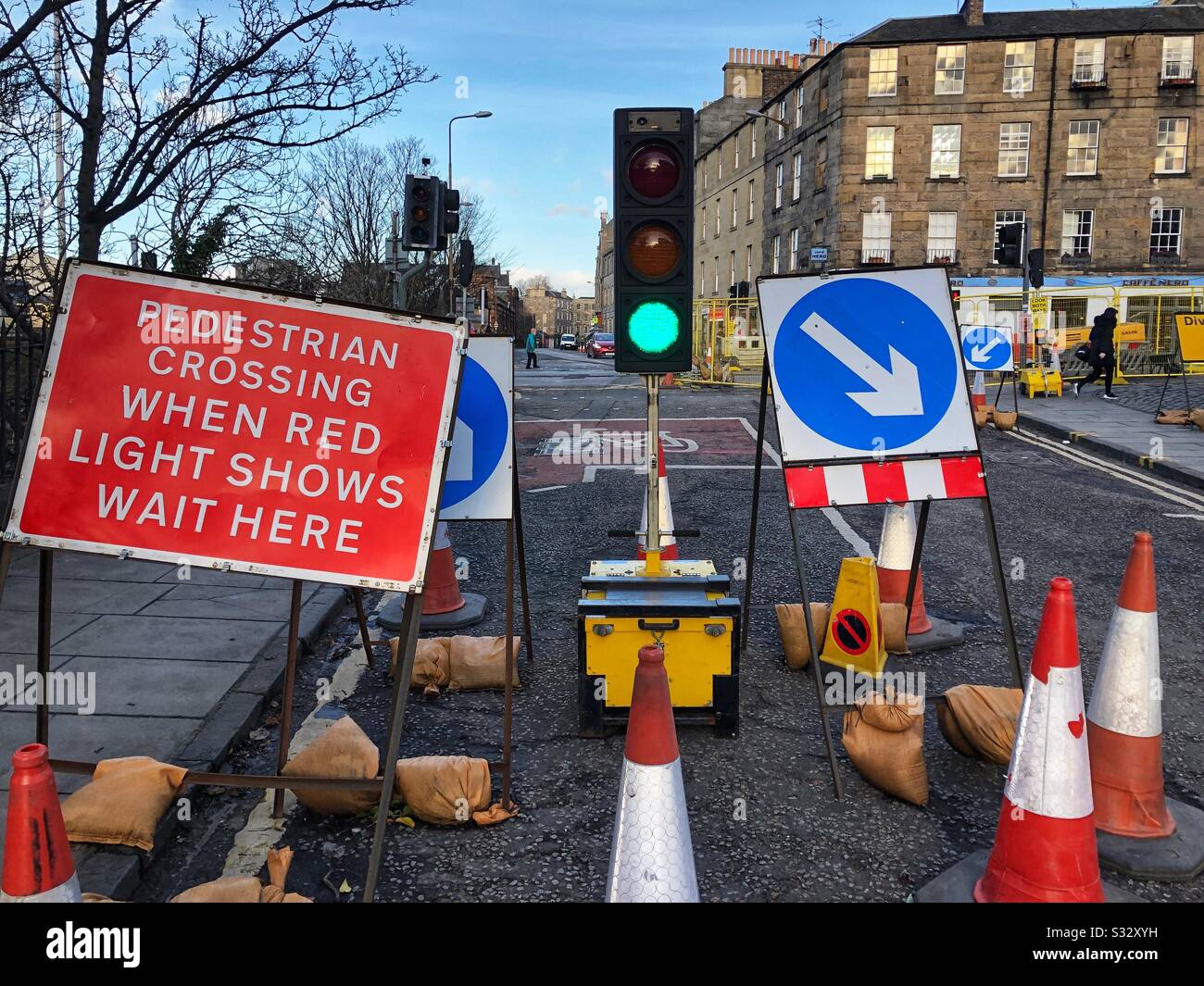 Temporary traffic lights at Green Stock Photo