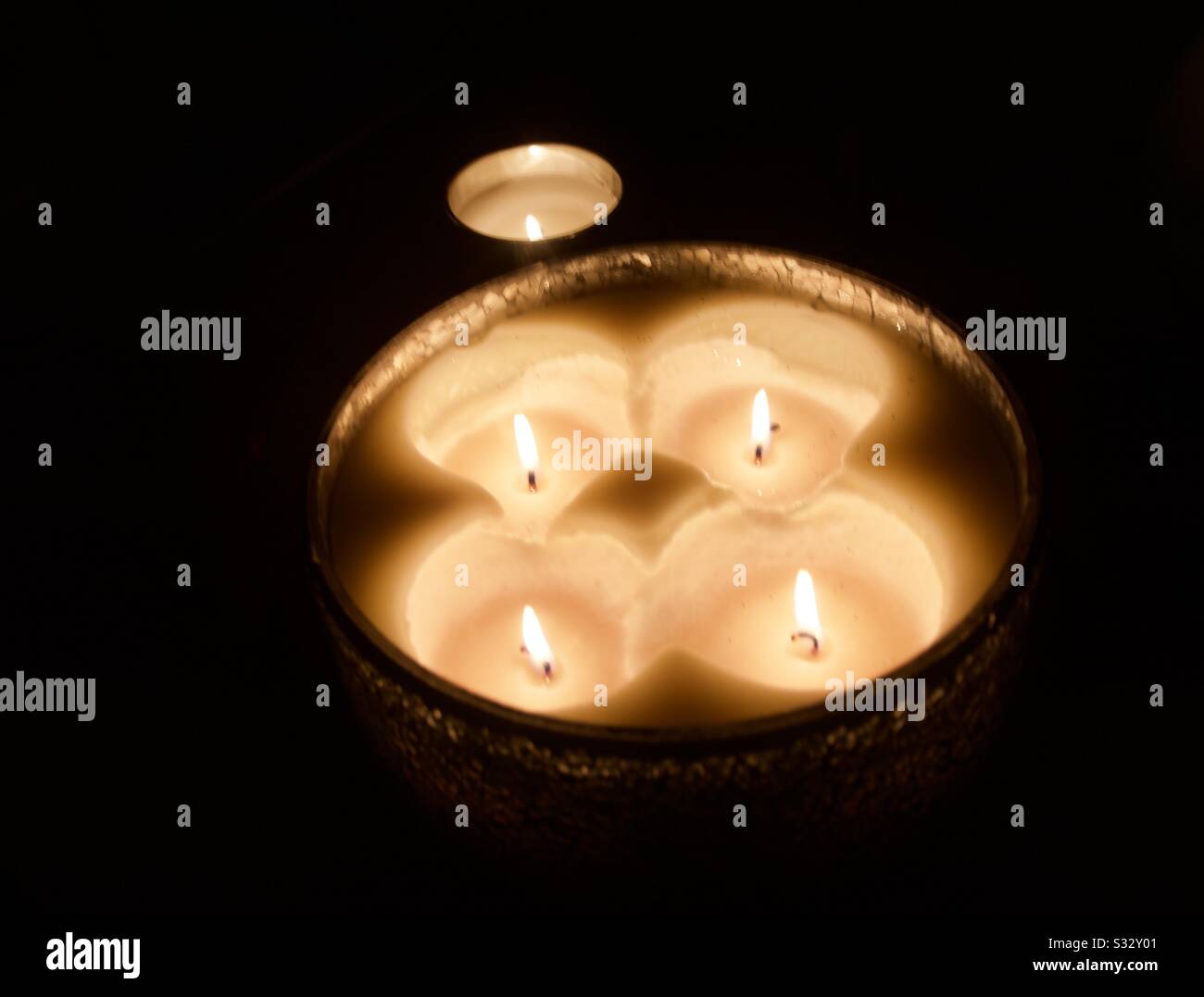 Candle burning romantic evening Stock Photo Alamy