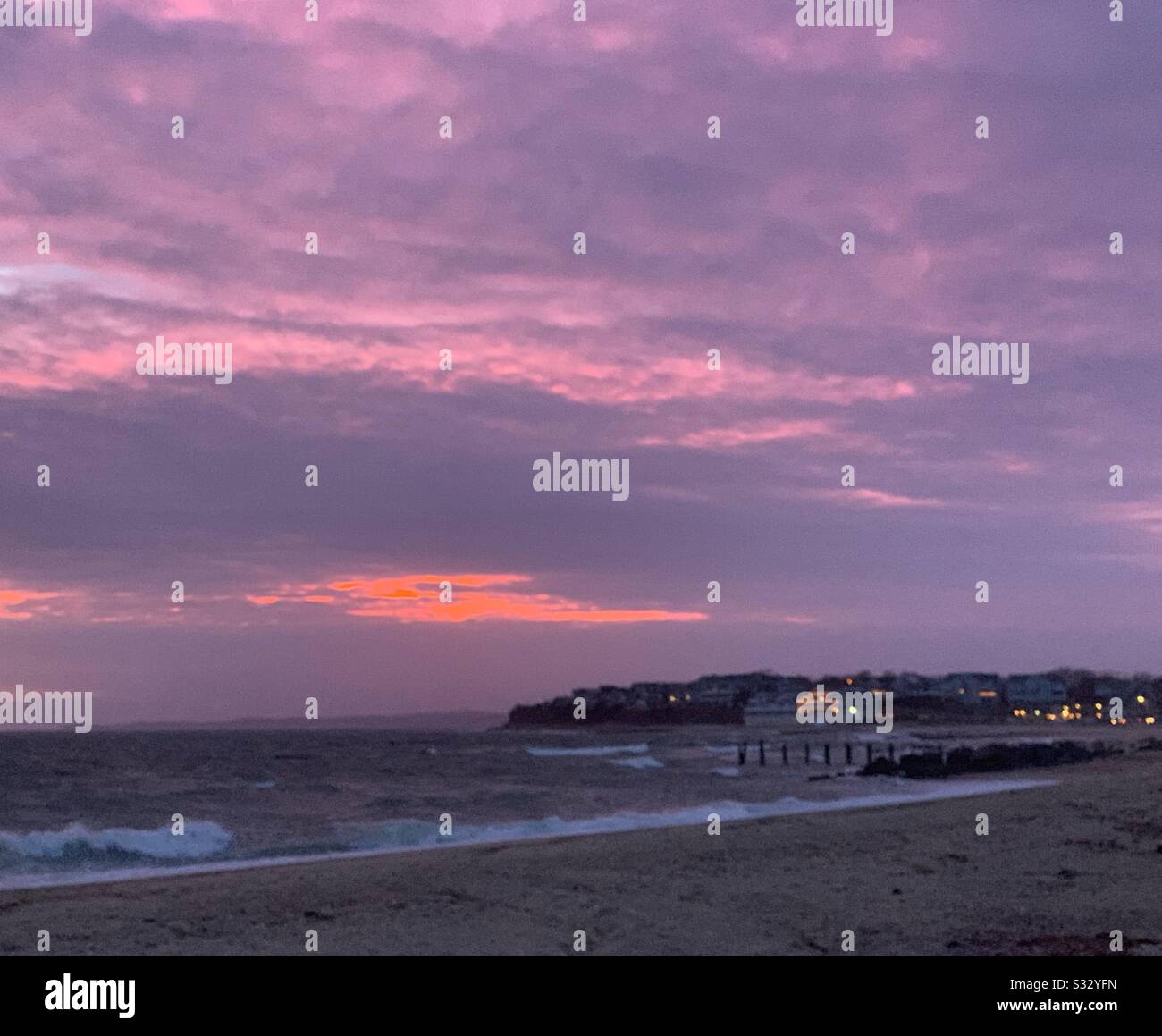 Sunset on a beach in Falmouth, Cape Cod, Massachusetts, United States - Smartphone Captured Stock Image