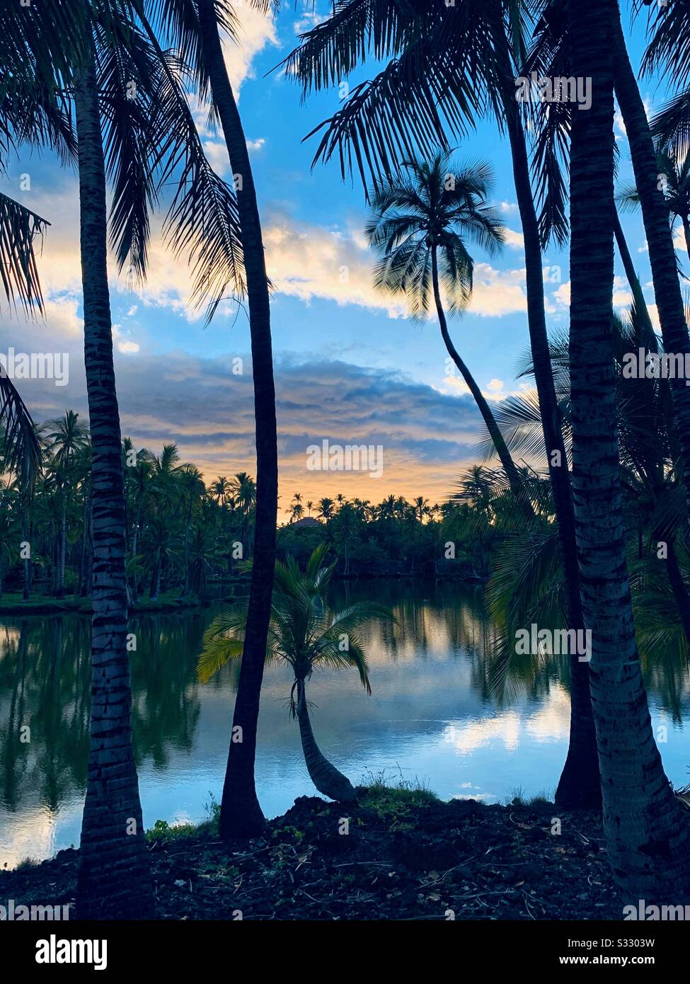 Sunset at Kalahuipua'a Mauna Lani Fishponds near Puako on the Kohala Coast of the Big Island of Hawaii - Smartphone Captured Stock Image