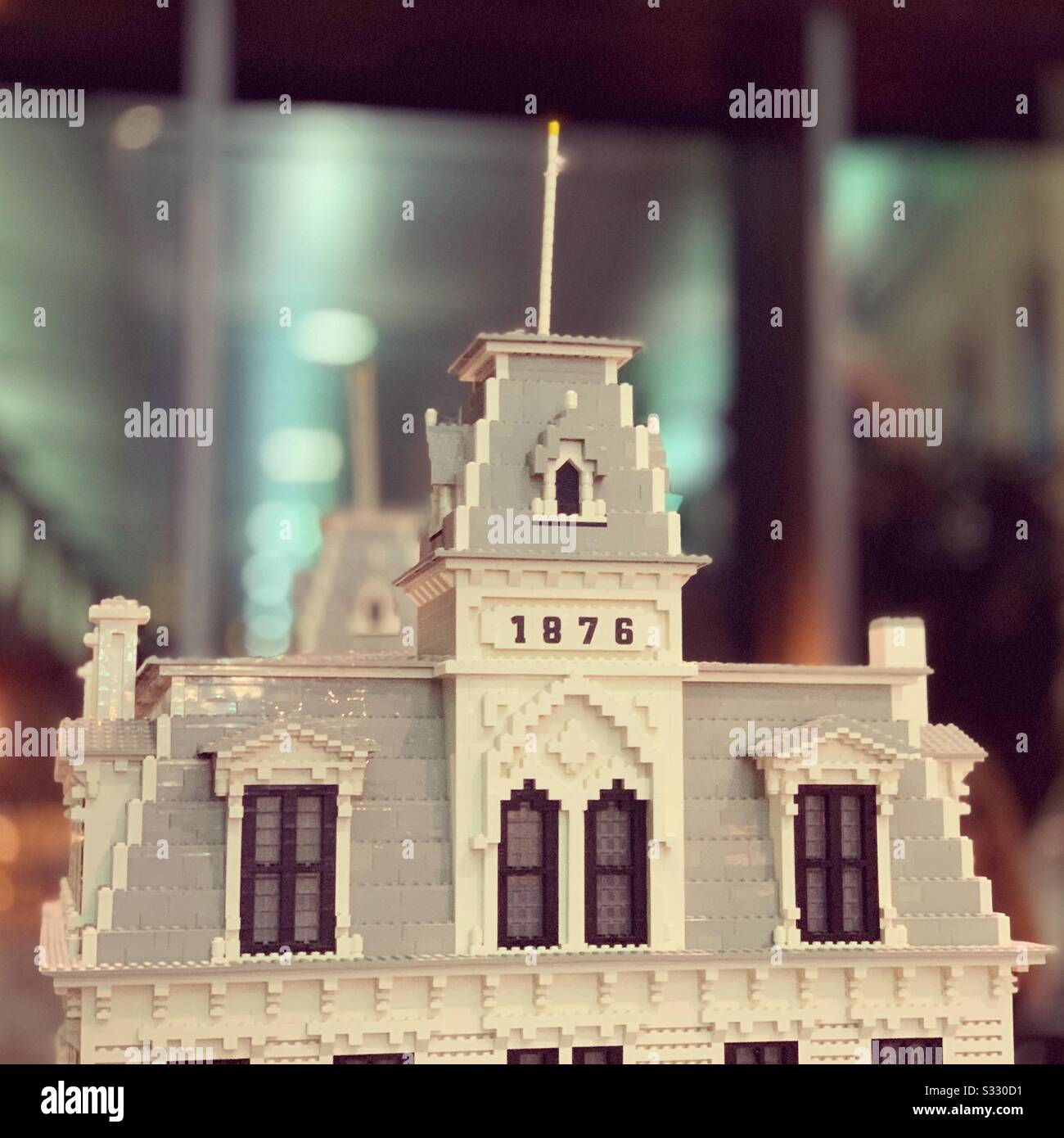 Detail, LEGO model of the Goodspeed Opera House, East Haddam, at Bradley Airport, Windsor Locks, Connecticut, United States - Smartphone Captured Stock Image
