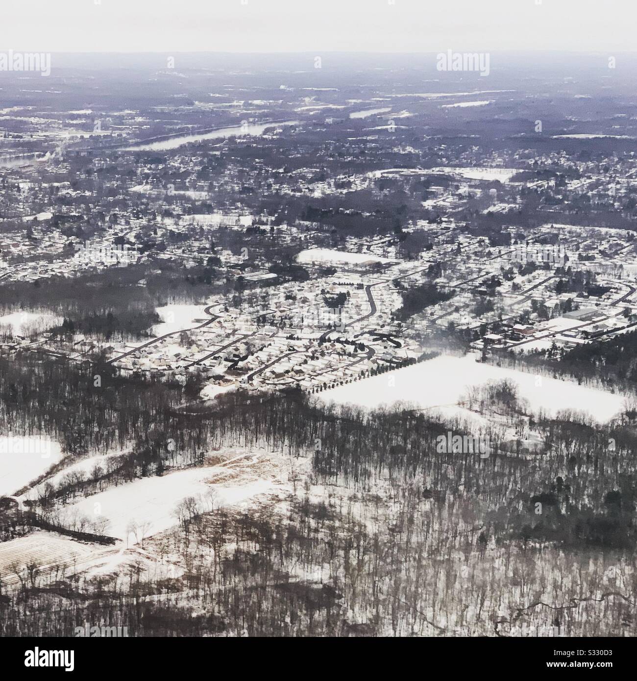 Aerial view of the winter landscape, Connecticut, United States - Smartphone Captured Stock Image