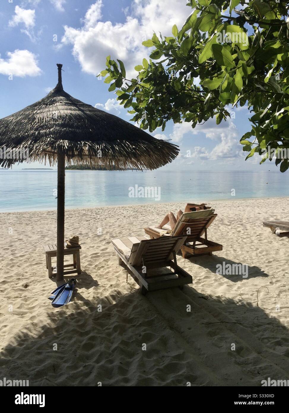 A paradise beach in the Maldives Stock Photo