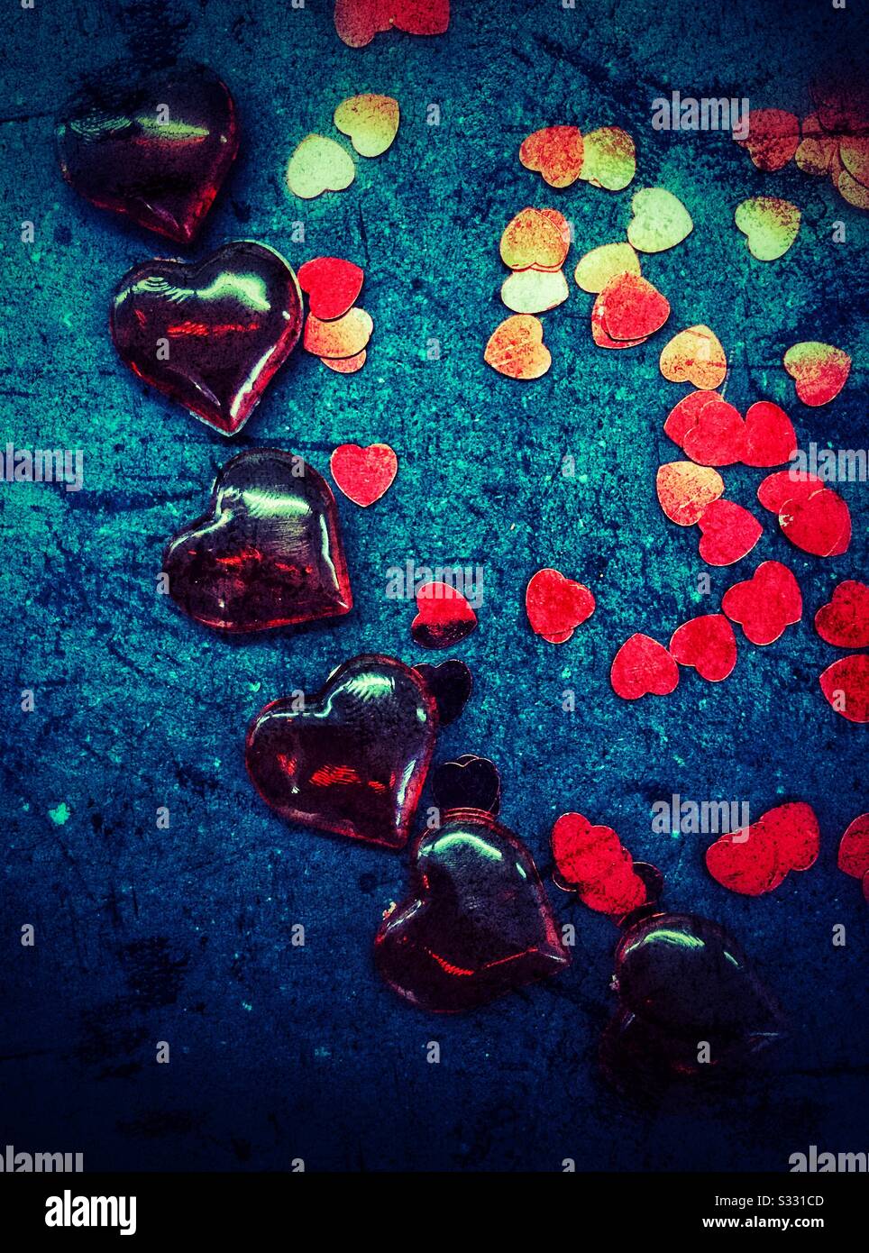Heart shaped glass beads and sequins. - Smartphone Captured Stock Image
