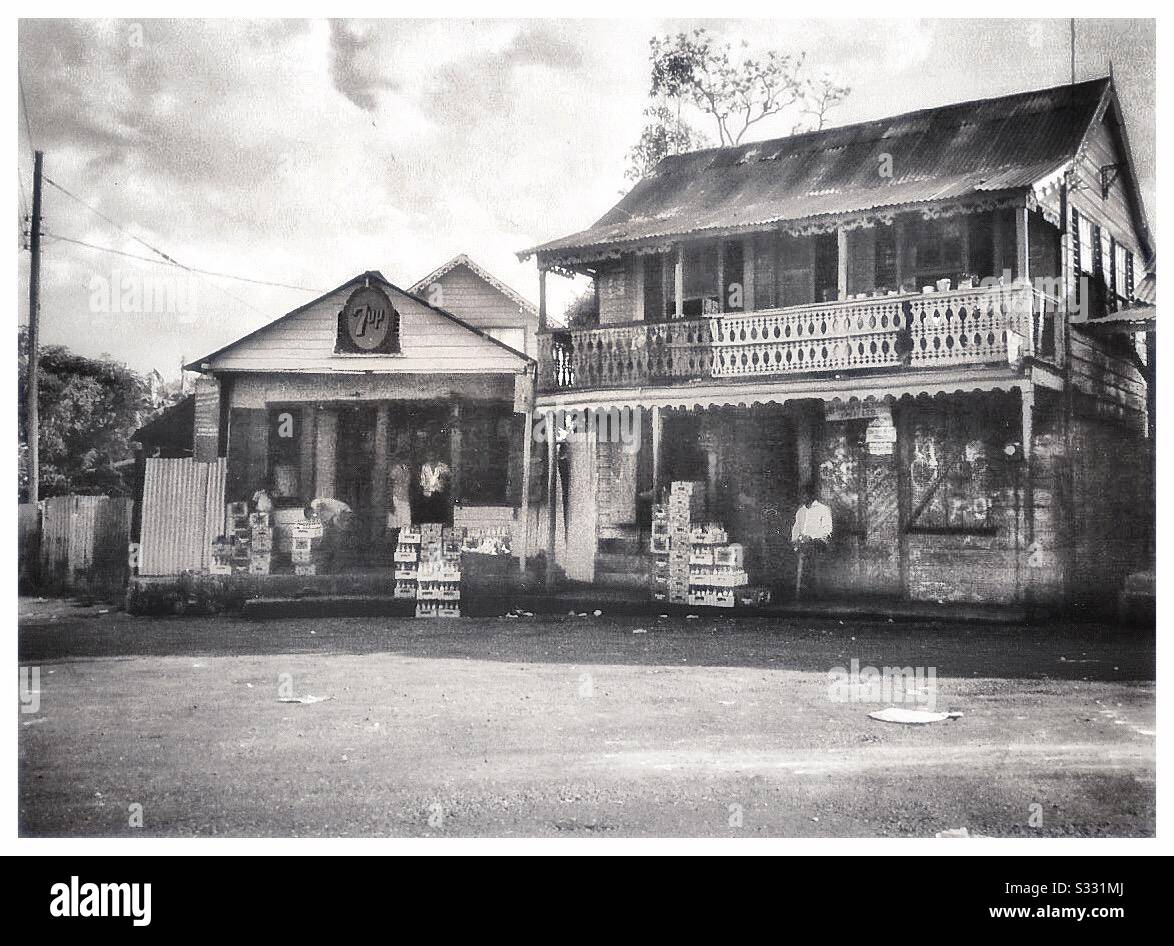 Shopfronts in Lewsiville,rural Jamaica. - Smartphone Captured Stock Image