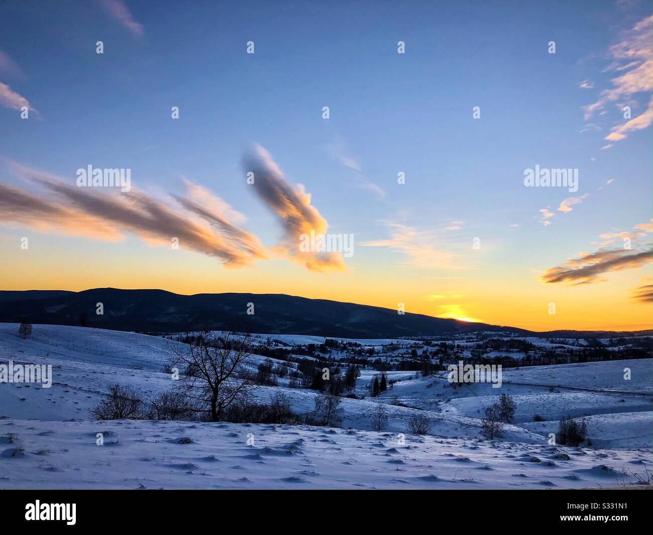 Amazing sunset in winter - Smartphone Captured Stock Image