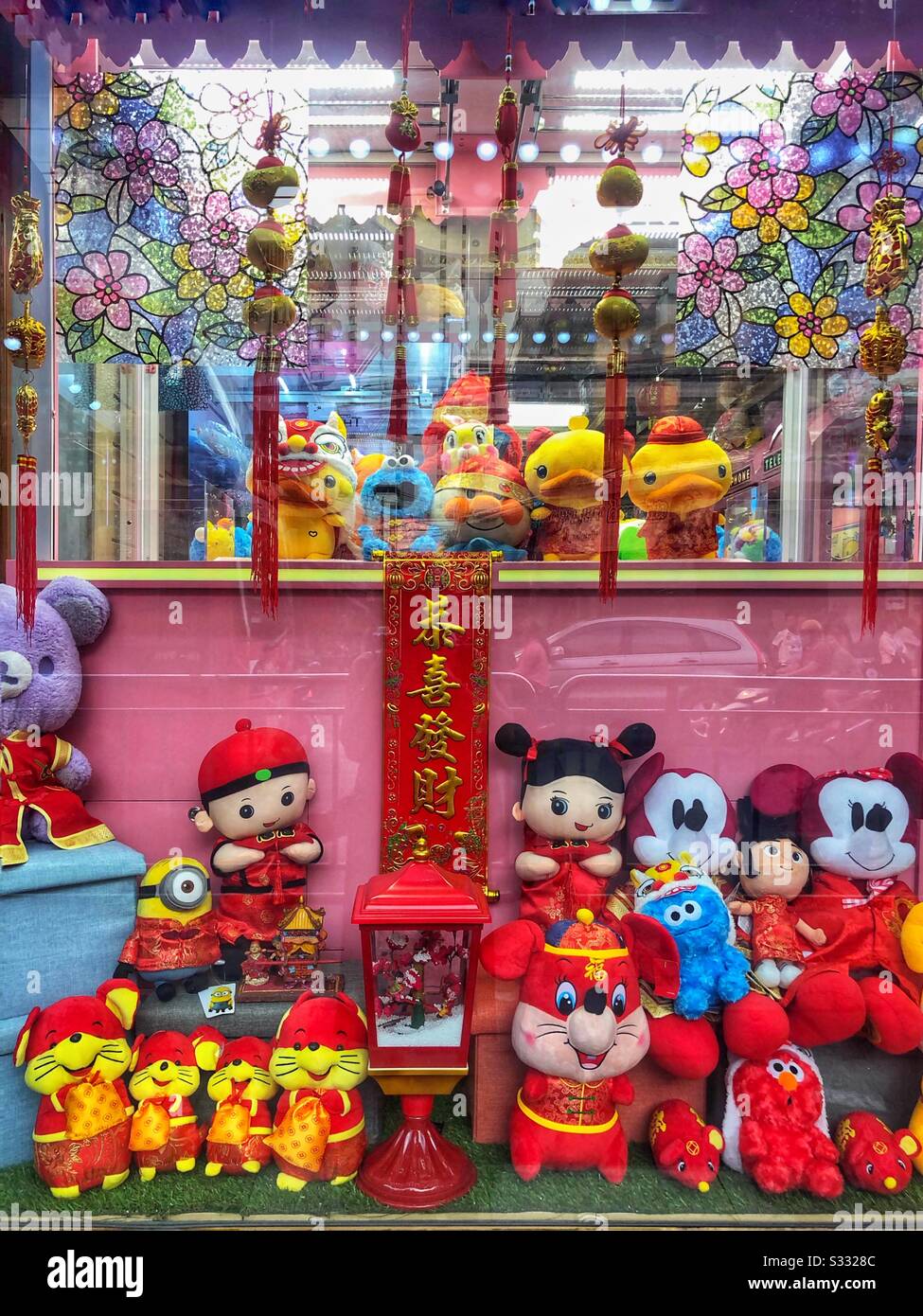 Chinese New Year window display of toy mice & rats in Bangkok, Thailand Stock Photo