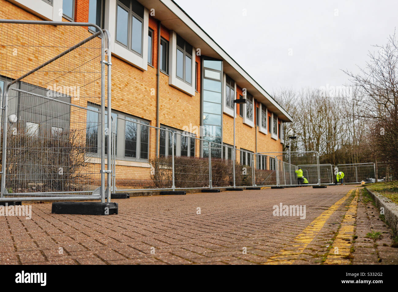 Preparations underway at Kents Hill Park Conference Centre, Milton Keynes, to receive 150 quarantined British Citizens, Arriving from China - Smartphone Captured Stock Image