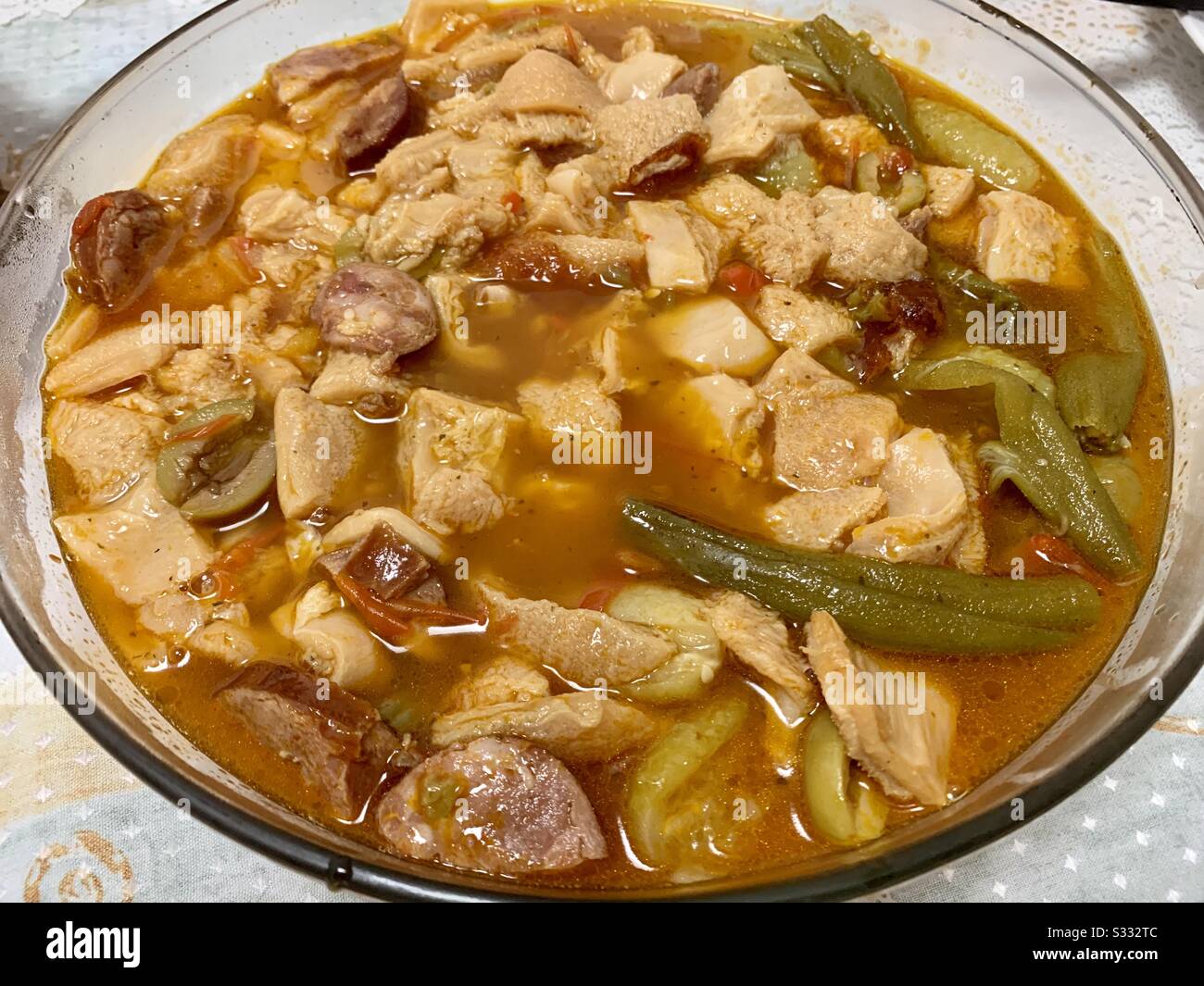 Dobradinha (Brazilian Portuguese) or dobrada (European Portuguese) is the name given, in cooking, to animal tripe, especially ox, cooked in small pieces with a wide variety of condiments. Stock Photo