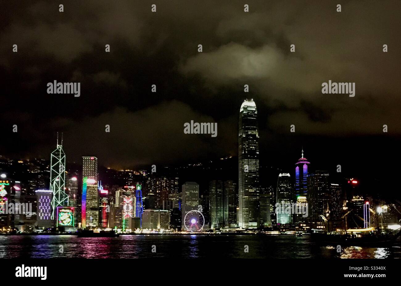 Skyline of Hong Kong at night. - Smartphone Captured Stock Image